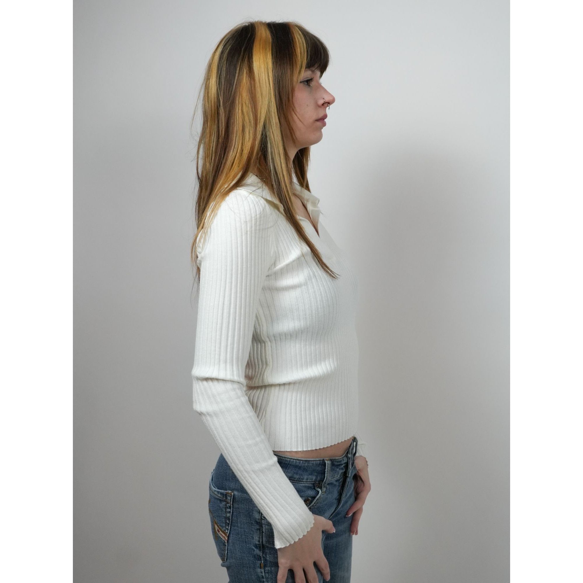 Other White Rib Knit Polo Top Size S / US 4 / IT 40 - 3 Thumbnail