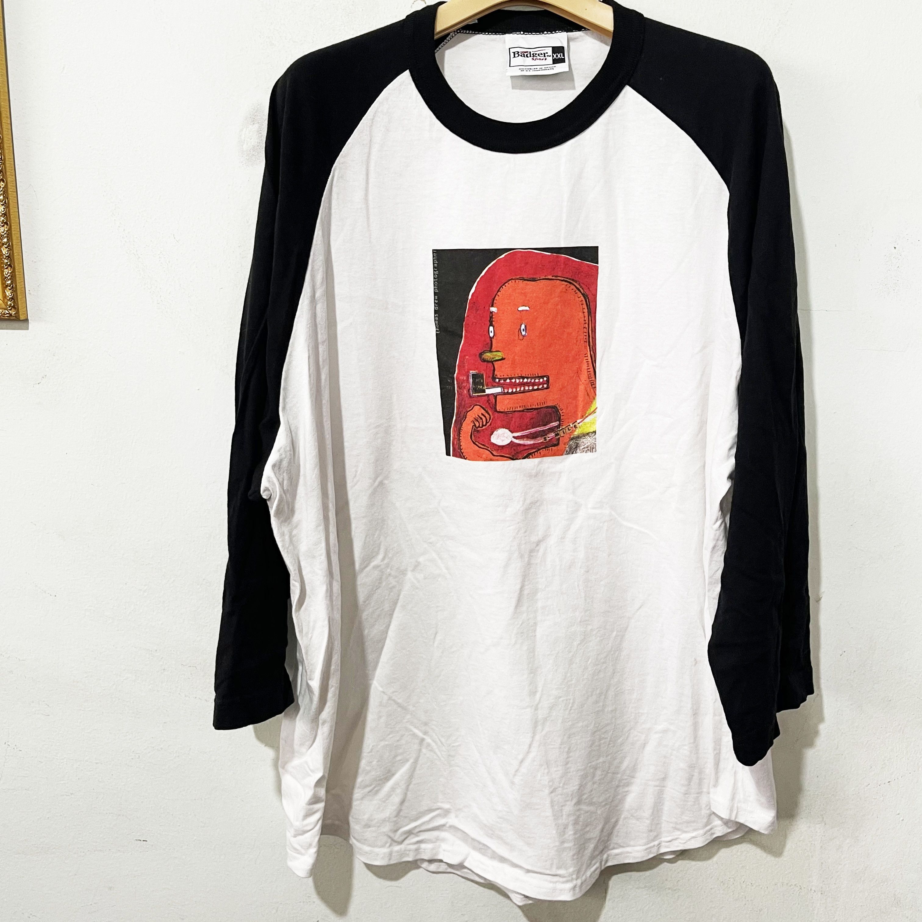 Vintage Vintage 2000s Abstract Face Raglan T-Shirt Size US XXL / EU 58 / 5 - 1 Thumbnail