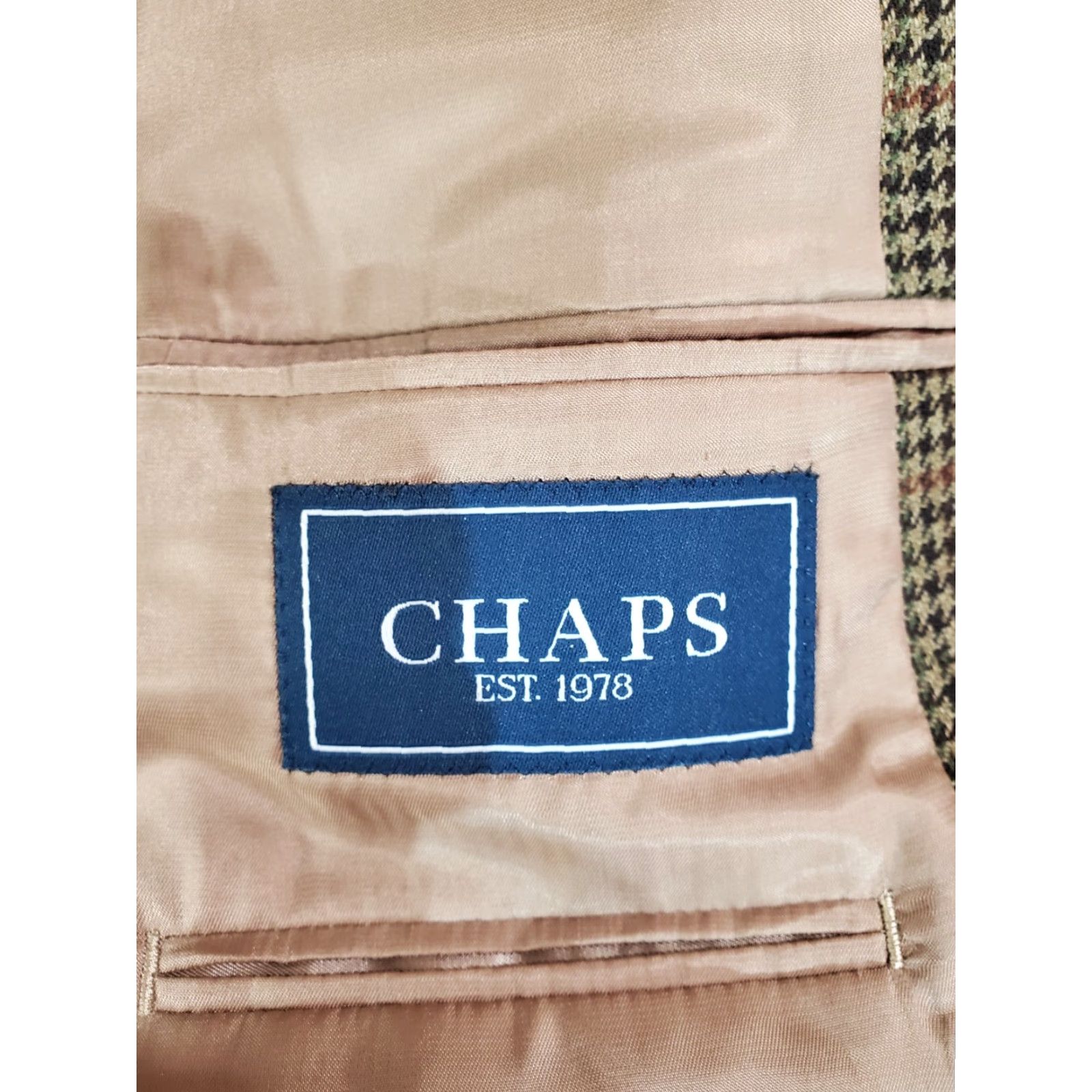 Chaps VINTAGE Chaps by Ralph Lauren-Signature Suit Coat Mens Sz 46L 100% Lambs Wool Tan Check Size 46R - 4 Thumbnail