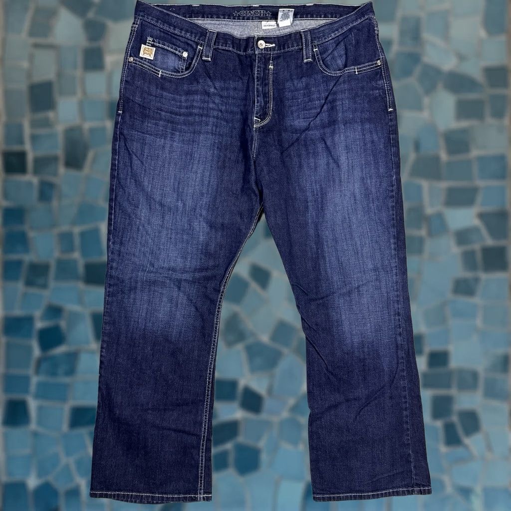 Vintage Cinch Carter Jeans Mens 42x32 Bootcut Western Cowboy Relaxed 5-Pocket Denim Blue Cotton Modern Whisker Work Shoes/Accessories Not Included Size US 42 / EU 58 - 1 Thumbnail