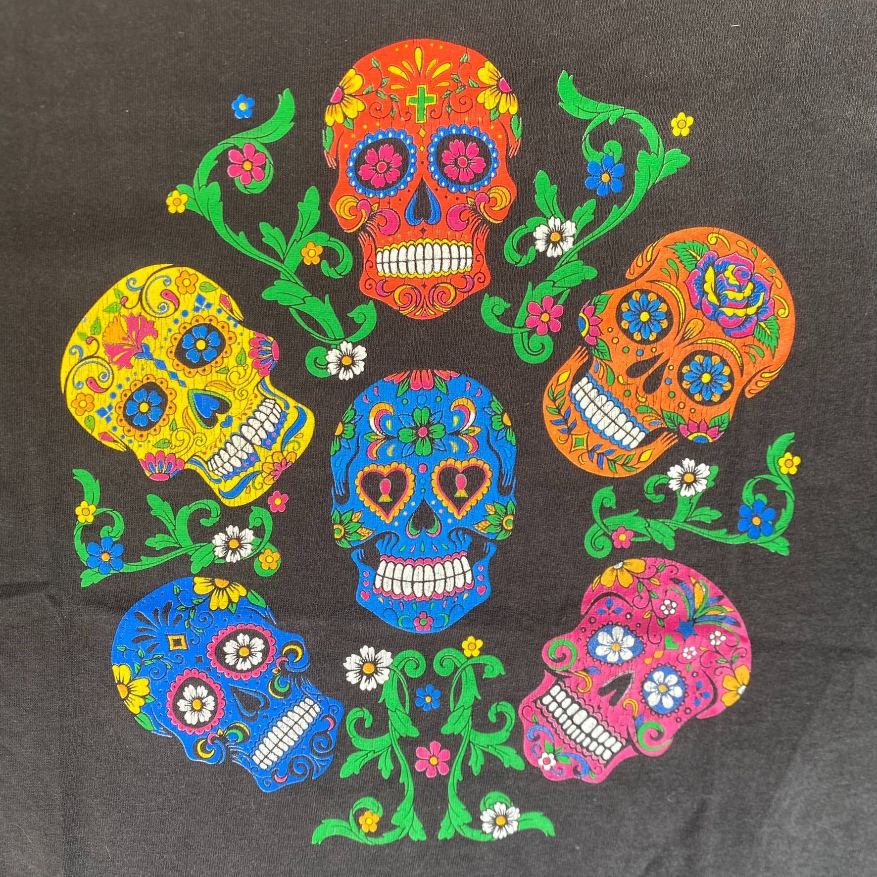 Delta Vintage Y2K Aztec Sugar Skulls T-Shirt Floral Hispanic Punk Size US M / EU 48-50 / 2 - 2 Thumbnail
