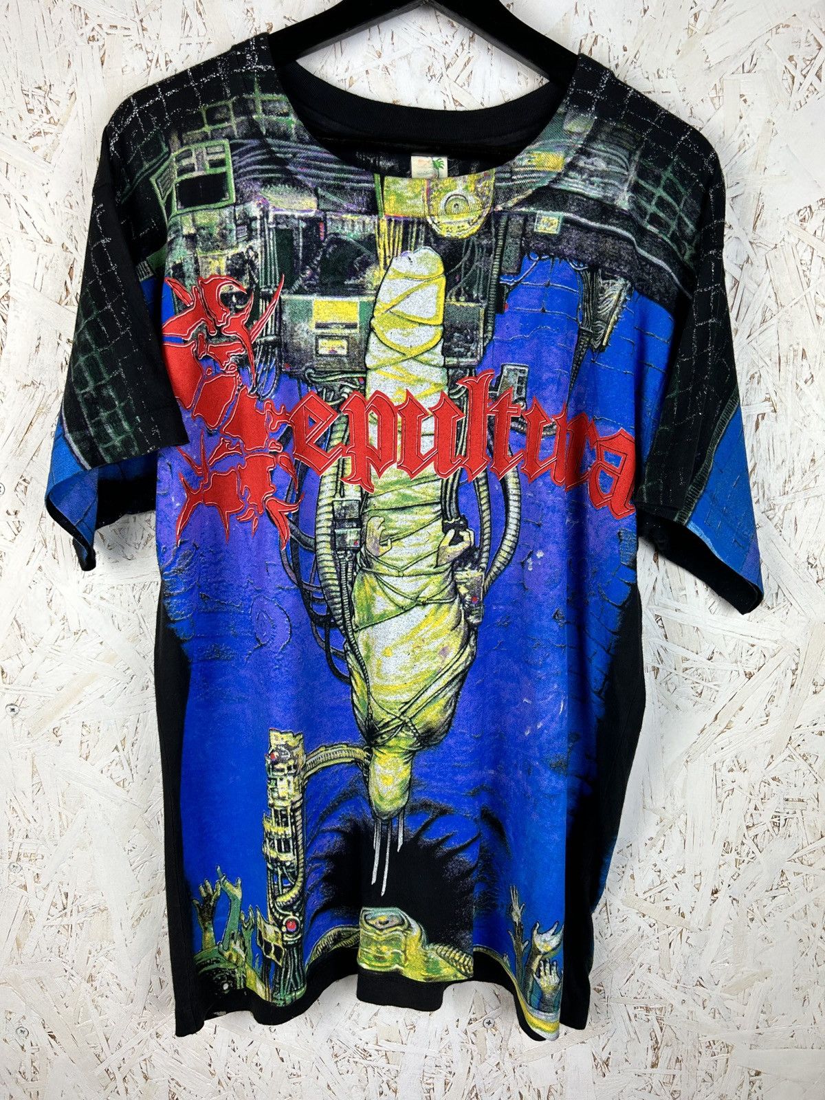 Band Tees 90s Sepultura Chaos A.D. AOP Allover Print Album T-Shirt Size US L / EU 52-54 / 3 - 1 Thumbnail