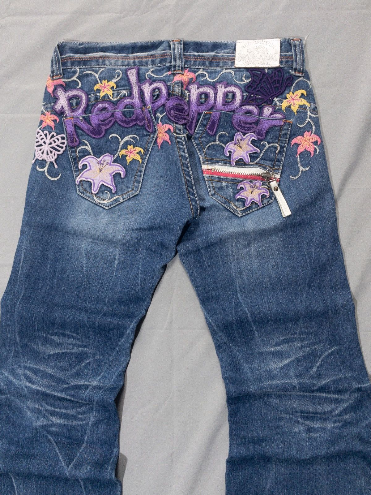 Hysteric Glamour Y2K Red Pepper Flare Jeans Floral Butterfly Embroidery Size 32" / US 10 / IT 46 - 5 Thumbnail