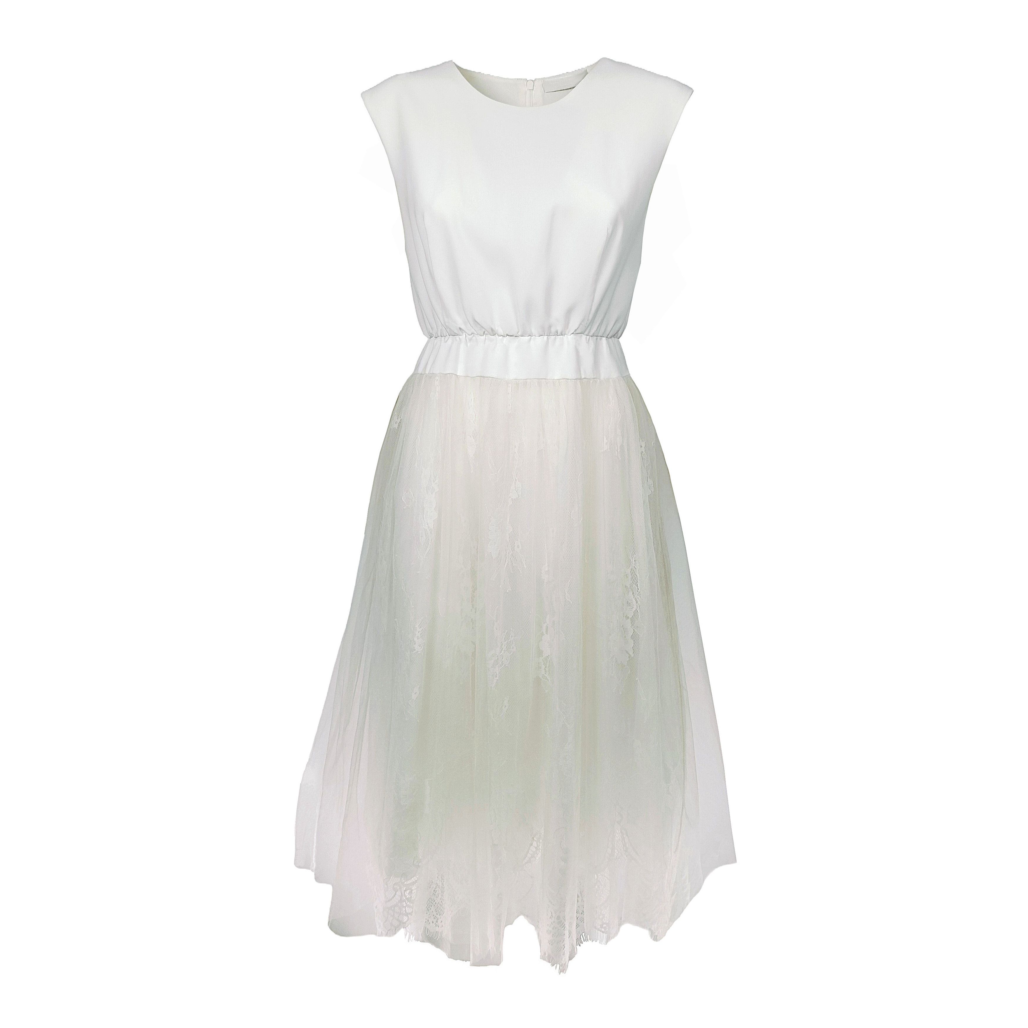 Other Elegant White Tulle and Lace Midi Dress - Romantic Style Size M / US 6-8 / IT 42-44 - 2 Thumbnail