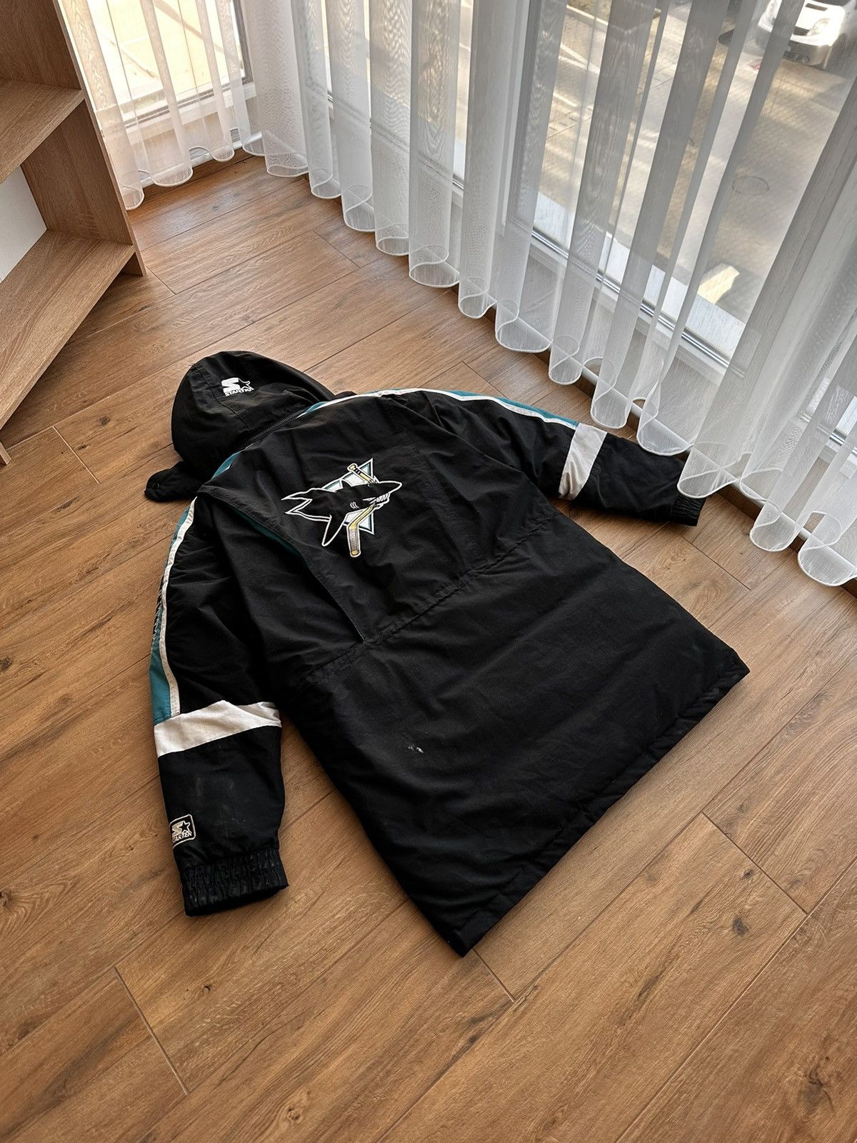 Image of Vintage San Jose Sharks Starter Nhl 90’S Hockey Jacket in Black, Men's (Size XL)