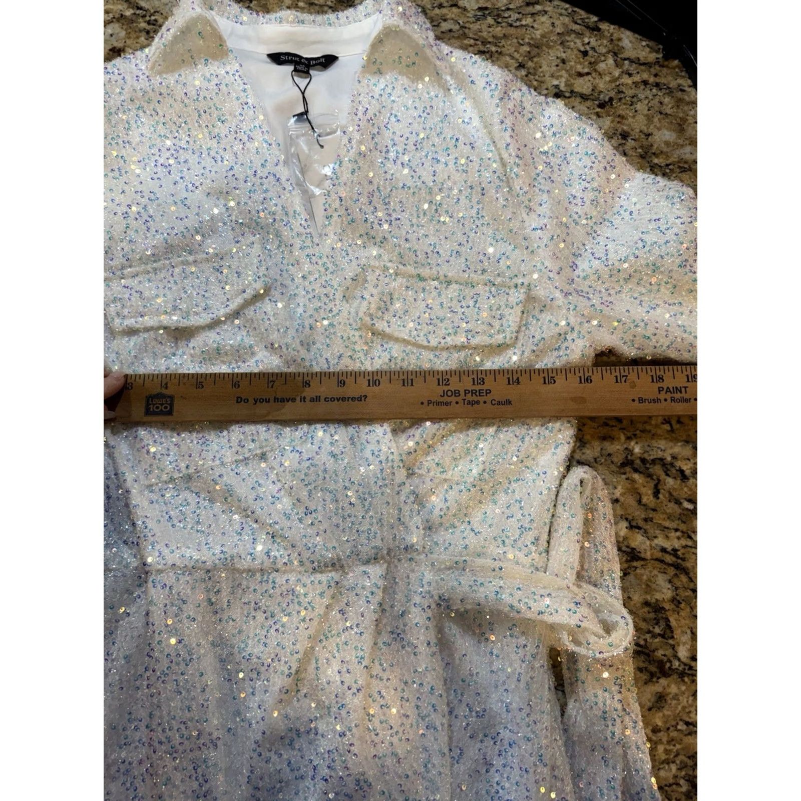 Vintage Strut & Bolt White Pearlescent Sequin Wrap Mini Dress Long Sleeve Size M Women Dress Short Sequin Wrap 90s? Size M / US 6-8 / IT 42-44 - 5 Thumbnail