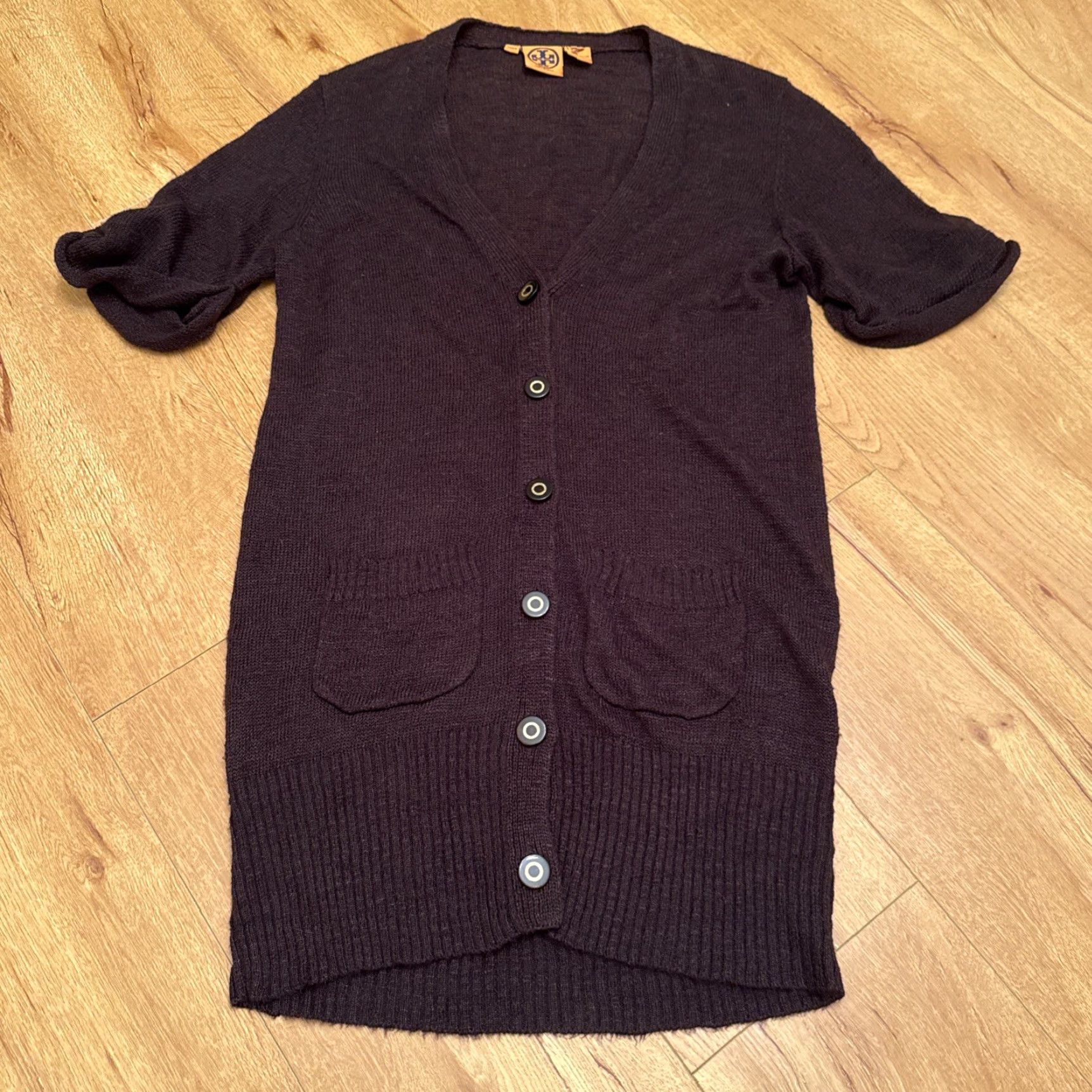 Tory Burch VINTAGE Tory Burch Cardigan Med Button Up V Neck Brown Linen Viscose Pockets Boho Long Size M / US 6-8 / IT 42-44 - 2 Thumbnail