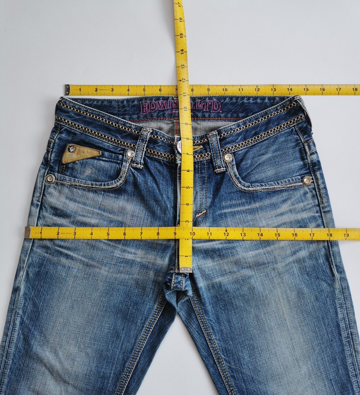 Edwin Edwin Blue Trip Leather Trim Distressed Jeans Size 29" - 13 Thumbnail