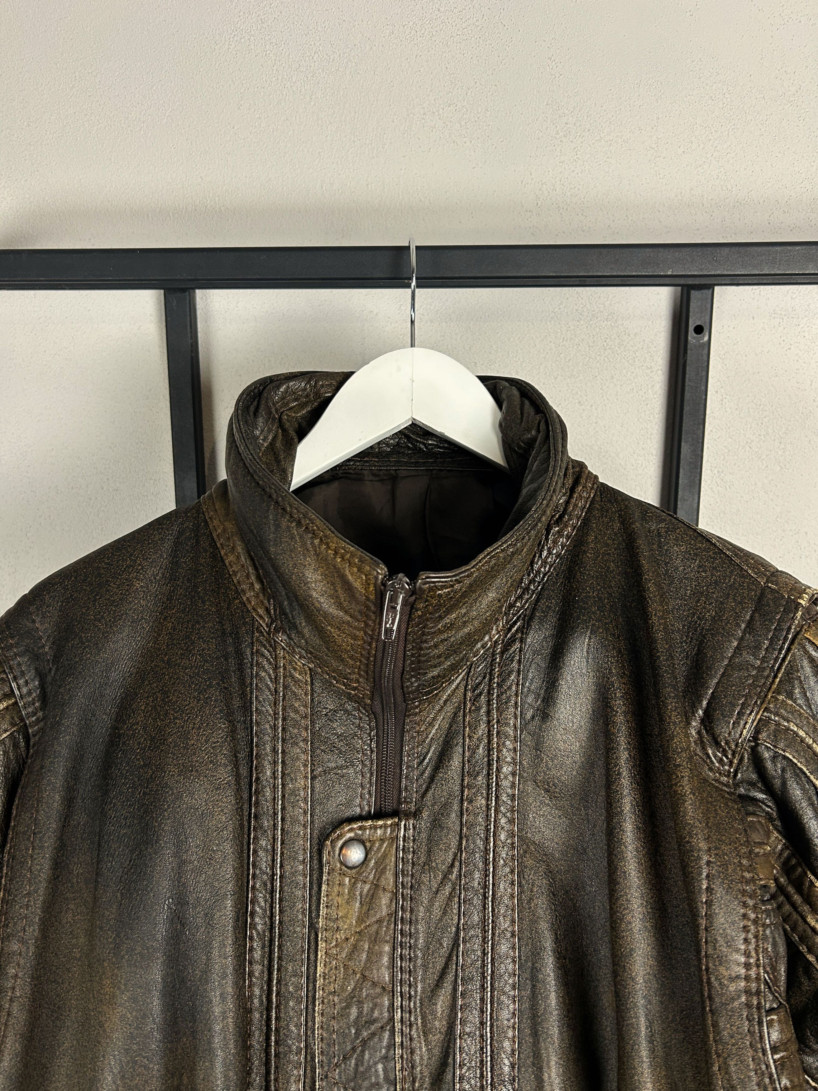 Yohji Yamamoto Y2K Distressed Leather Jacket Brown Oversized Streetwear Fit Size US L / EU 52-54 / 3 - 7 Thumbnail