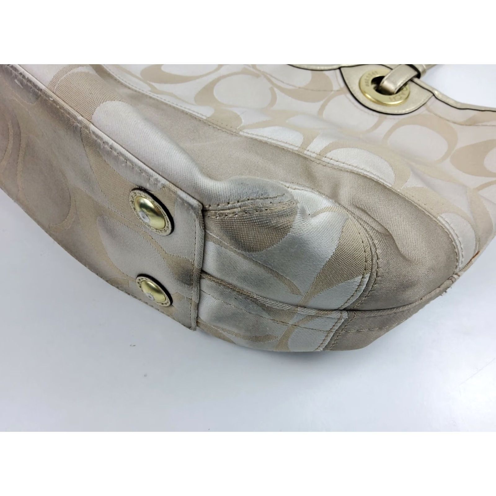 Coach Coach Signature Stripe Tote Bag F19565 Light Khaki Gold Leather Sateen Pockets Lined Women Tote Size ONE SIZE - 5 Thumbnail