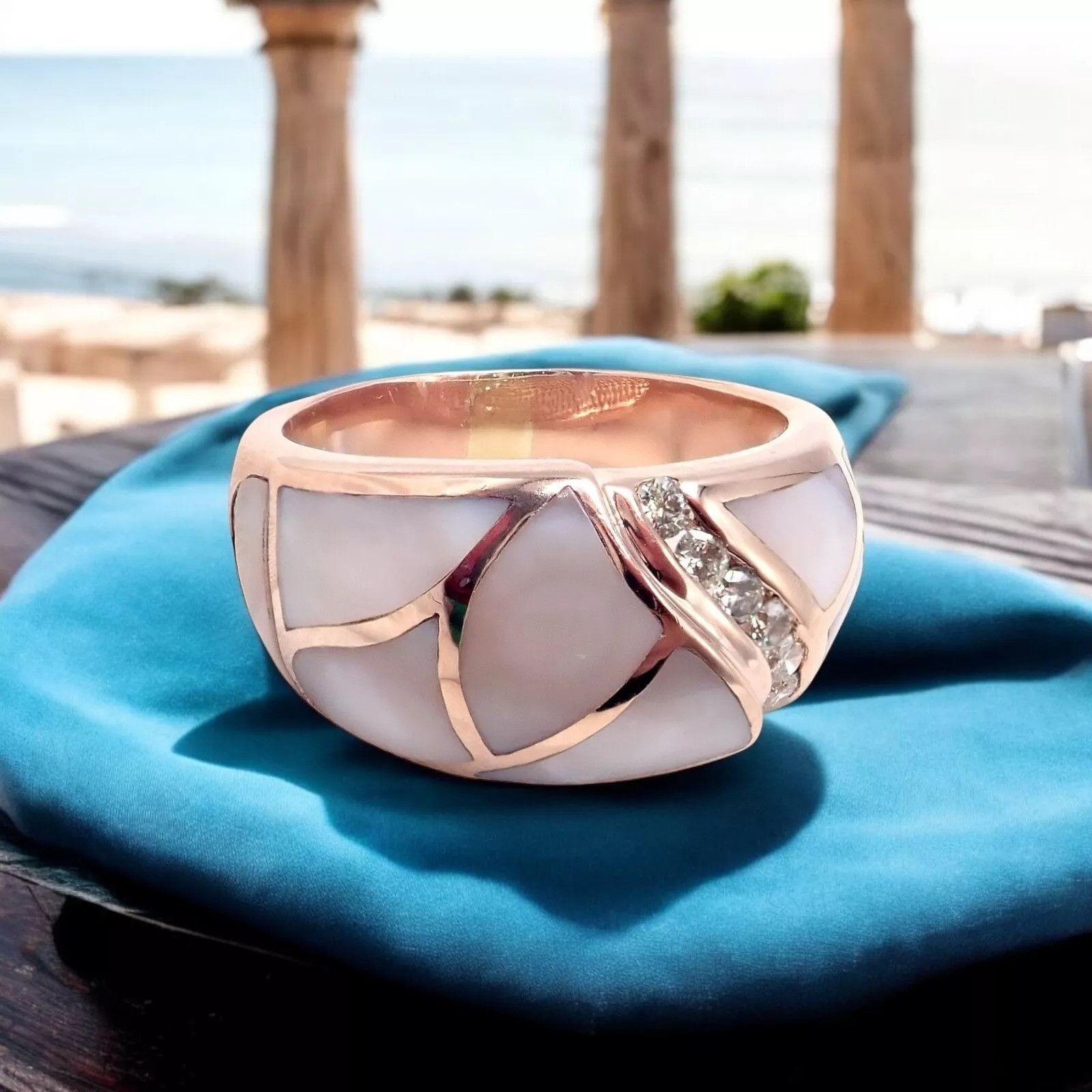The Unbranded Brand Estate 14k Rose Gold Diamond Mother of Pearl Ring sz 7.5 Size ONE SIZE - 2 Thumbnail