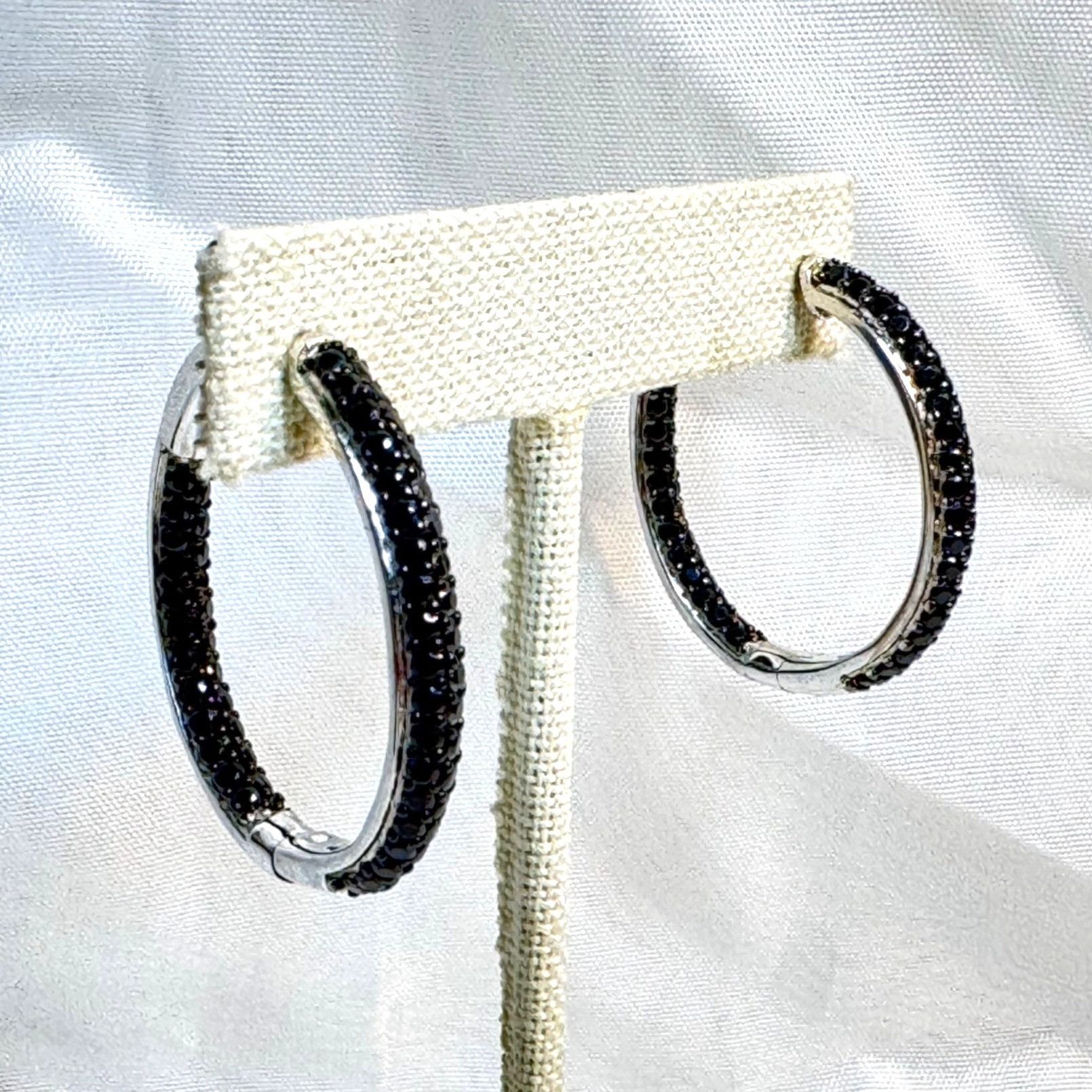 Other VTG Sterling Silver 925 Black Cubic Zirconia Hinged Hoop Ear Size ONE SIZE - 1 Thumbnail