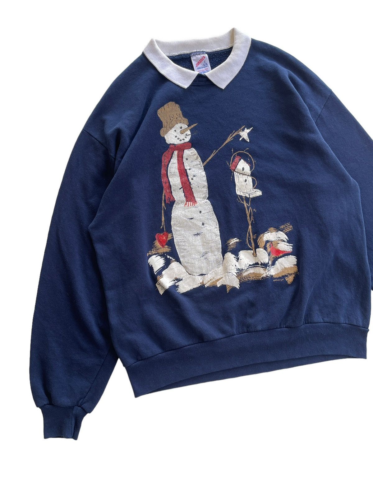 Jerzees Vintage 90s Collared Snowman Sweatshirt Size US L / EU 52-54 / 3 - 3 Thumbnail