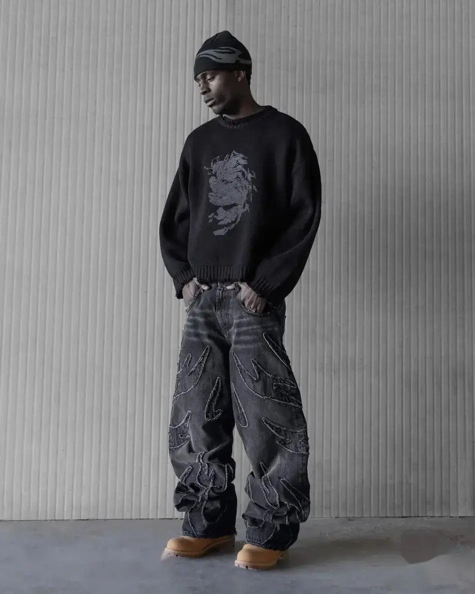 Japanese Brand Retro Black Baggy Jeans Size US 32 / EU 48 - 5 Thumbnail