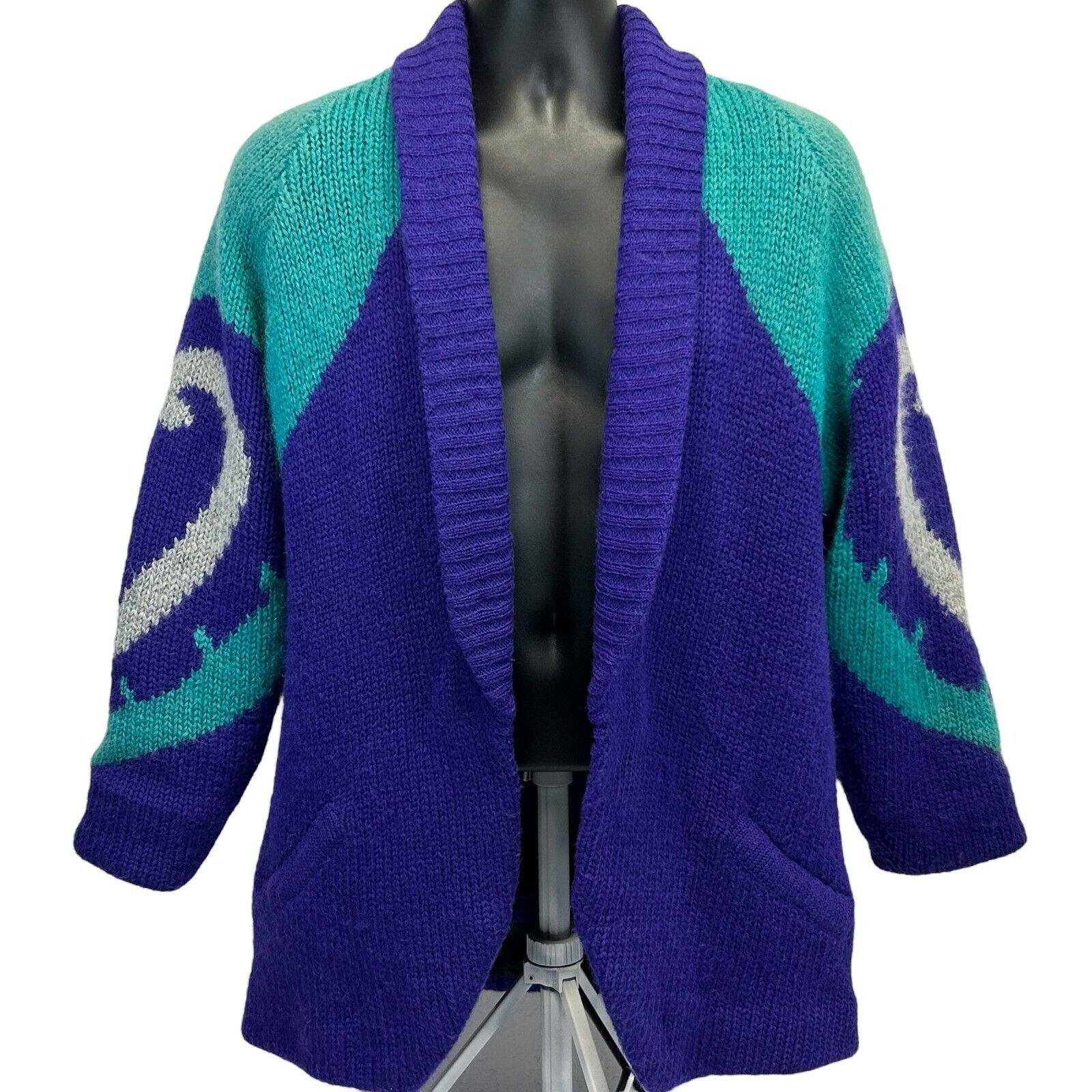 Vintage Vintage Open Front Cardigan Sweater Jacket Heart Purple M Size US M / EU 48-50 / 2 - 2 Thumbnail