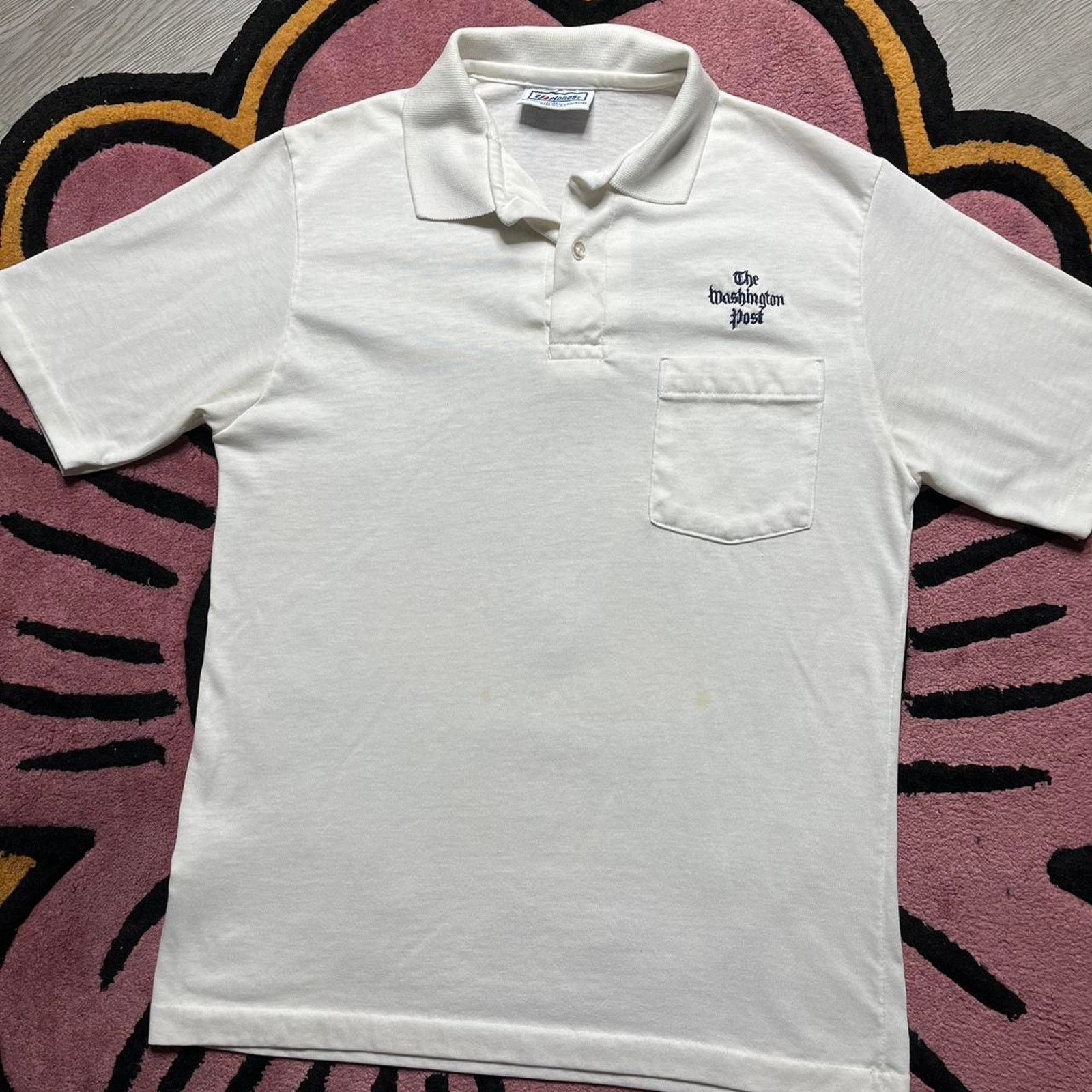 Hanes × Vintage Vintage 90’s The Washington Post Embroidered Logo Polo Shirt Size US M / EU 48-50 / 2 - 2 Thumbnail