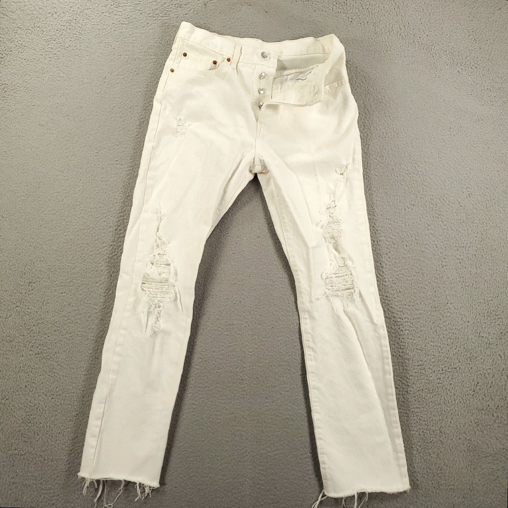 Levi's Levis 501 Jeans Womens 30x32 White Distressed Button Fringe Raw Hem Straight Fit Size 30" / US 8 / IT 44 - 2 Thumbnail