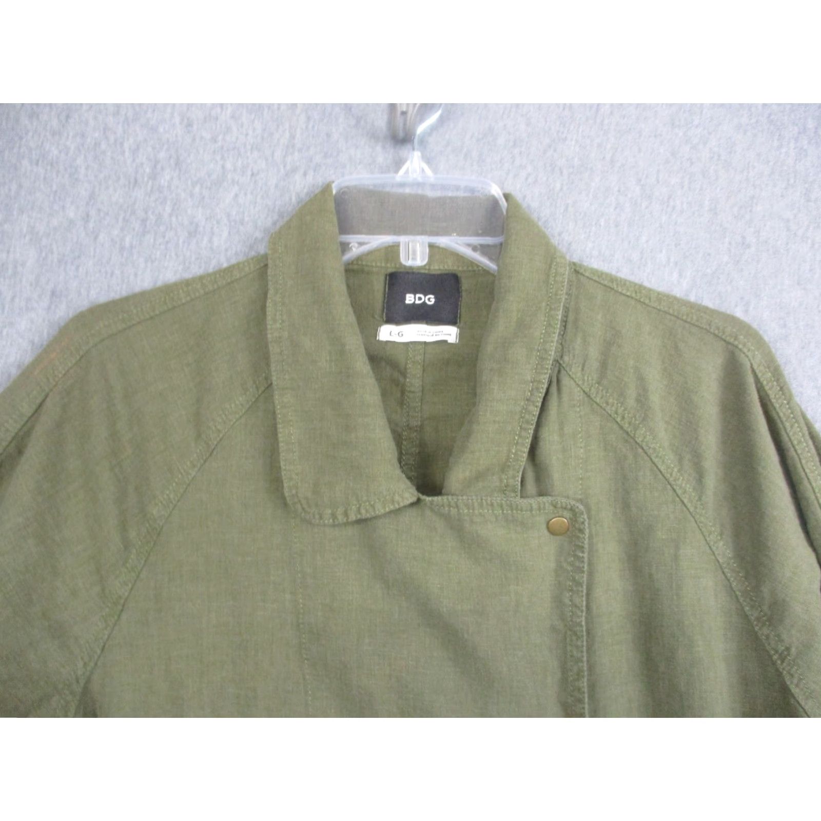 Bdg BDG Jacket Womens Large Green Linen Blend Snap Front Lightweight Anorak Coat Size L / US 10 / IT 46 - 3 Thumbnail