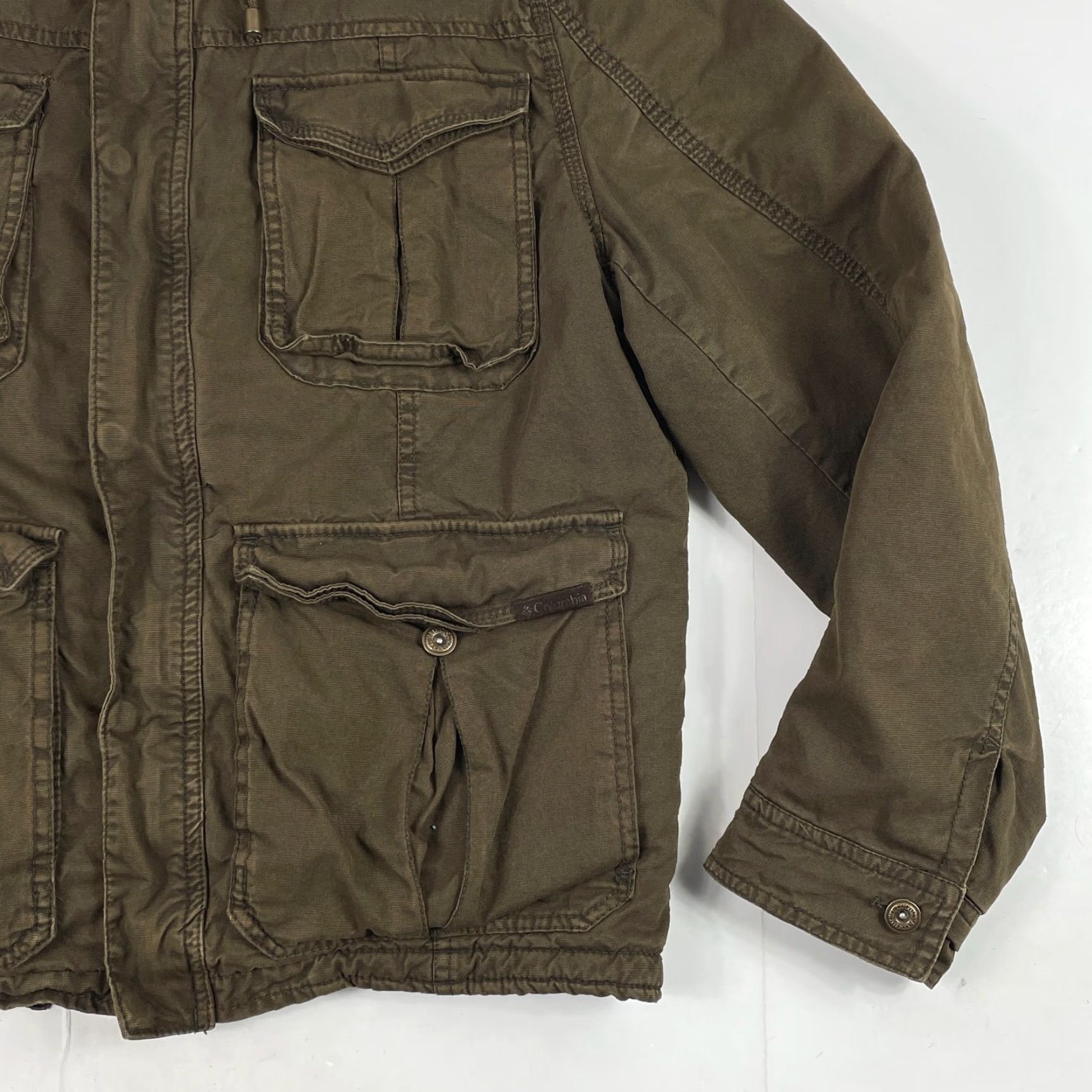 Vintage Columbia Jacket Mens Large Brown Field Cargo Military Hooded Sherpa Lined Canvas Size US L / EU 52-54 / 3 - 4 Thumbnail