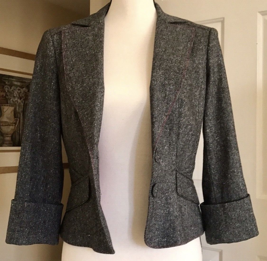 Bebe BEBE VINTAGE PINK EMBROIDERED GREY WOOL BLAZER JACKET Size M / US 6-8 / IT 42-44 - 2 Thumbnail