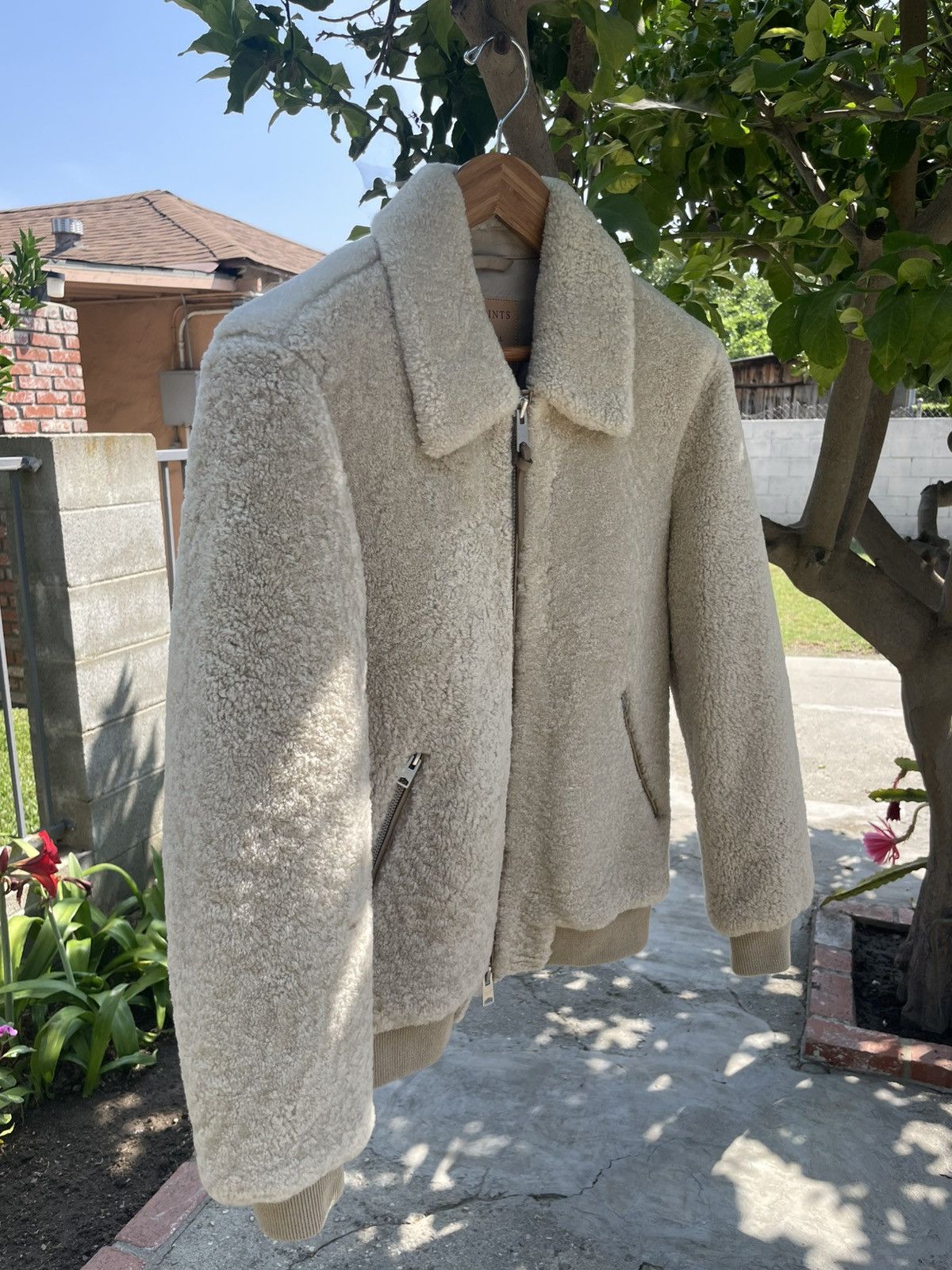 Allsaints Allsaints Charlie Shearling Leather Bomber Jacket XS Beige Size US XS / EU 42 / 0 - 6 Thumbnail