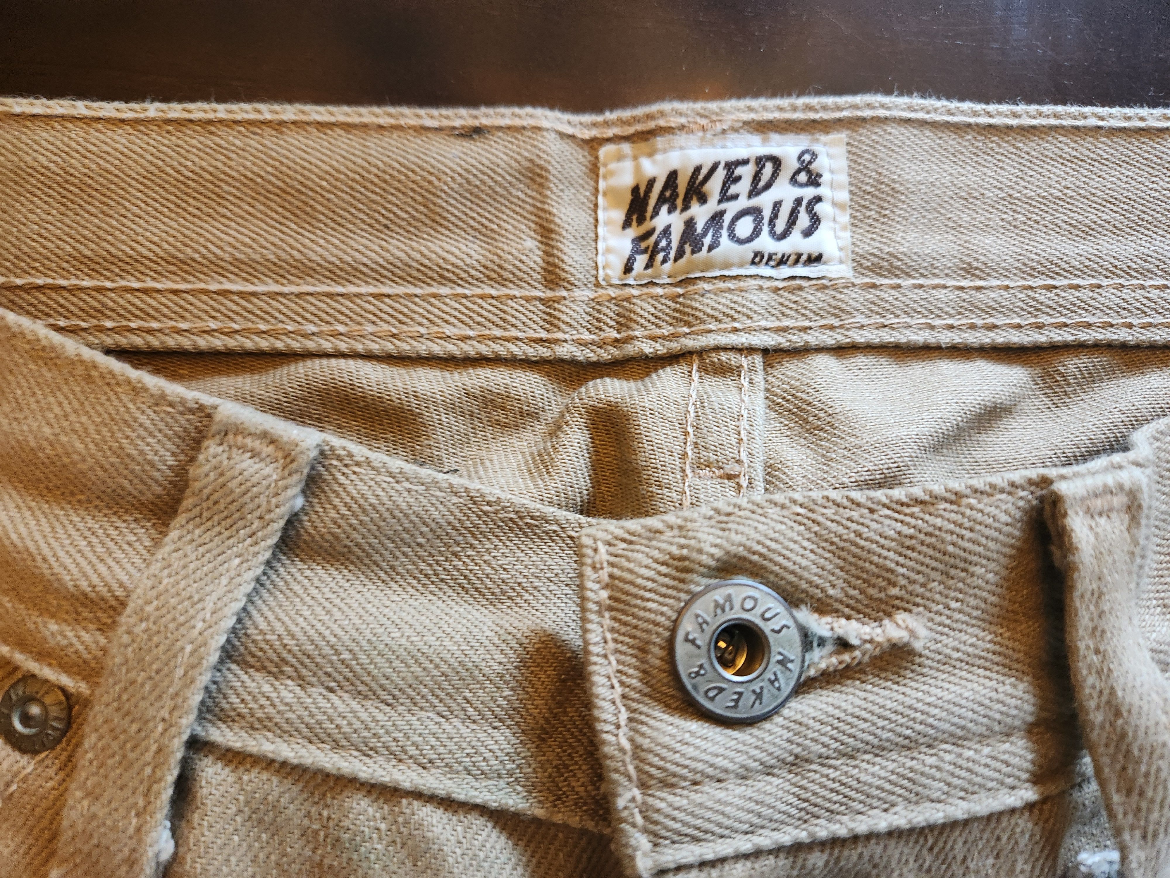 Naked & Famous Wierdguy Selvedge Chino Tan Denim Jeans Size 30" / US 8 / IT 44 - 4 Thumbnail