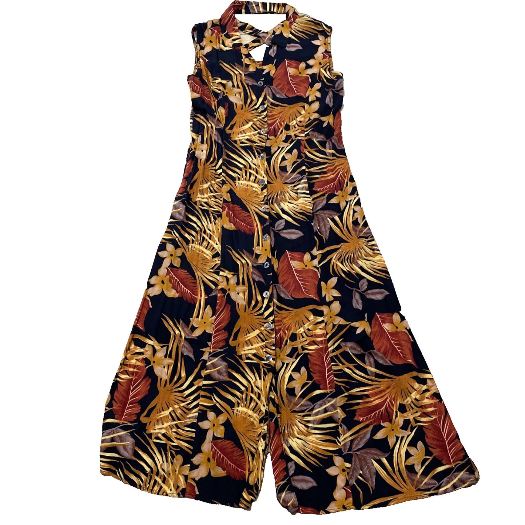 Vintage VINTAGE California Krush Hawaiian Dress Women L Floral Sleeveless Button Front Collared Midi Casual Travel Black Orange Red accents Womens Size L / US 10 / IT 46 - 2 Thumbnail