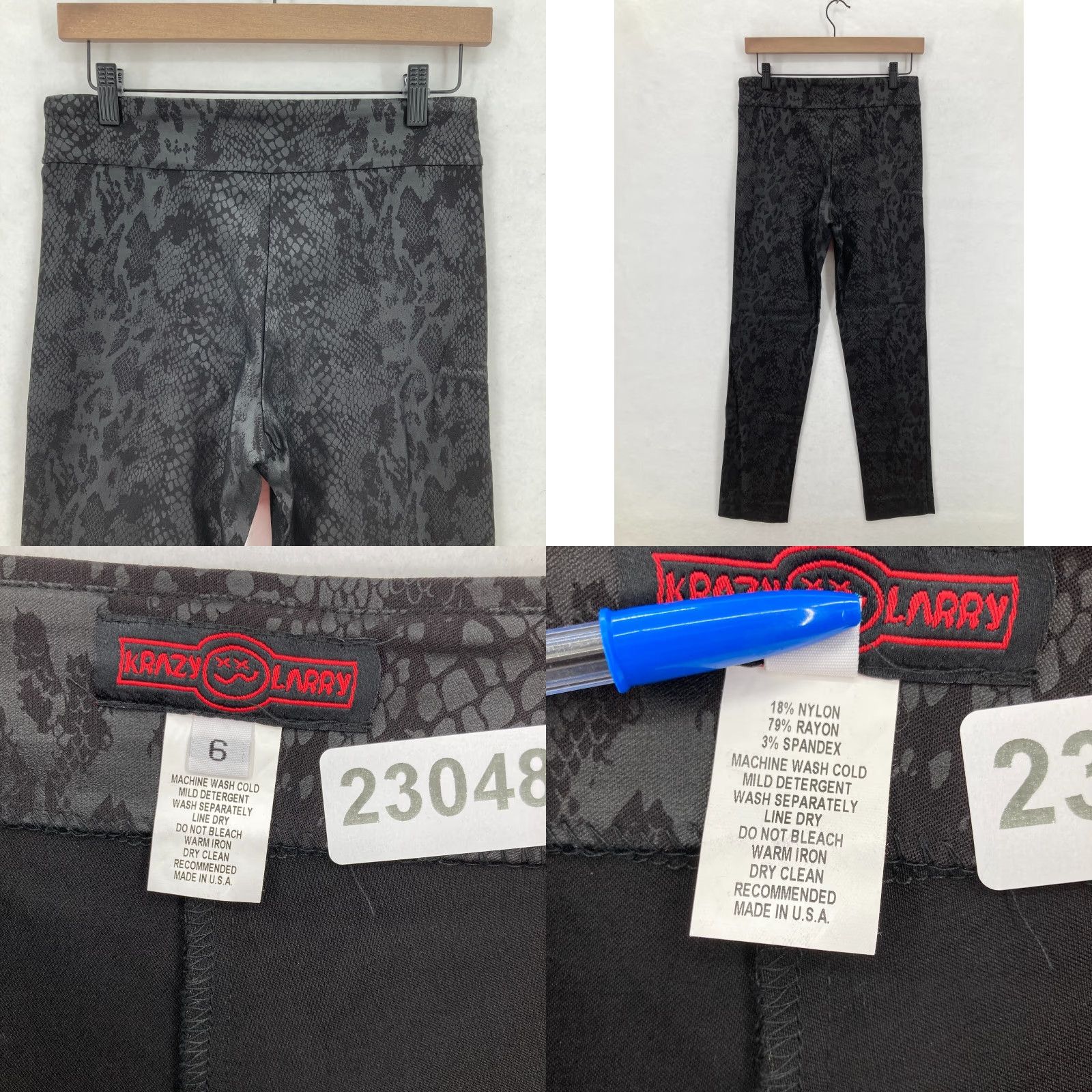 Vintage Krazy Larry Ankle Pants Women's 6 Black Snakeskin Stretch Fabric Slim Pull On Pants Size 28" / US 6 / IT 42 - 8 Thumbnail