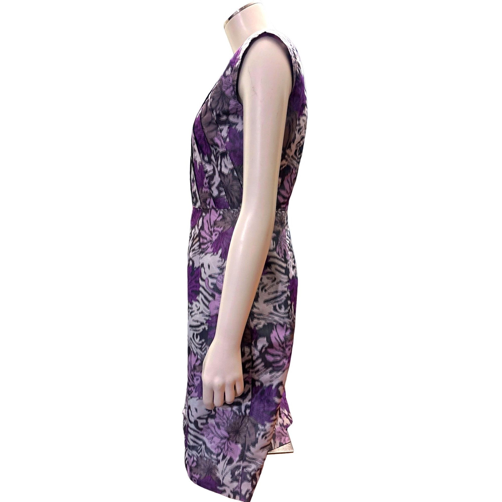 Other Alex Marie Purple Gray Floral Sleeveless Sheath Dress Pleate Size XS / US 0-2 / IT 36-38 - 2 Thumbnail