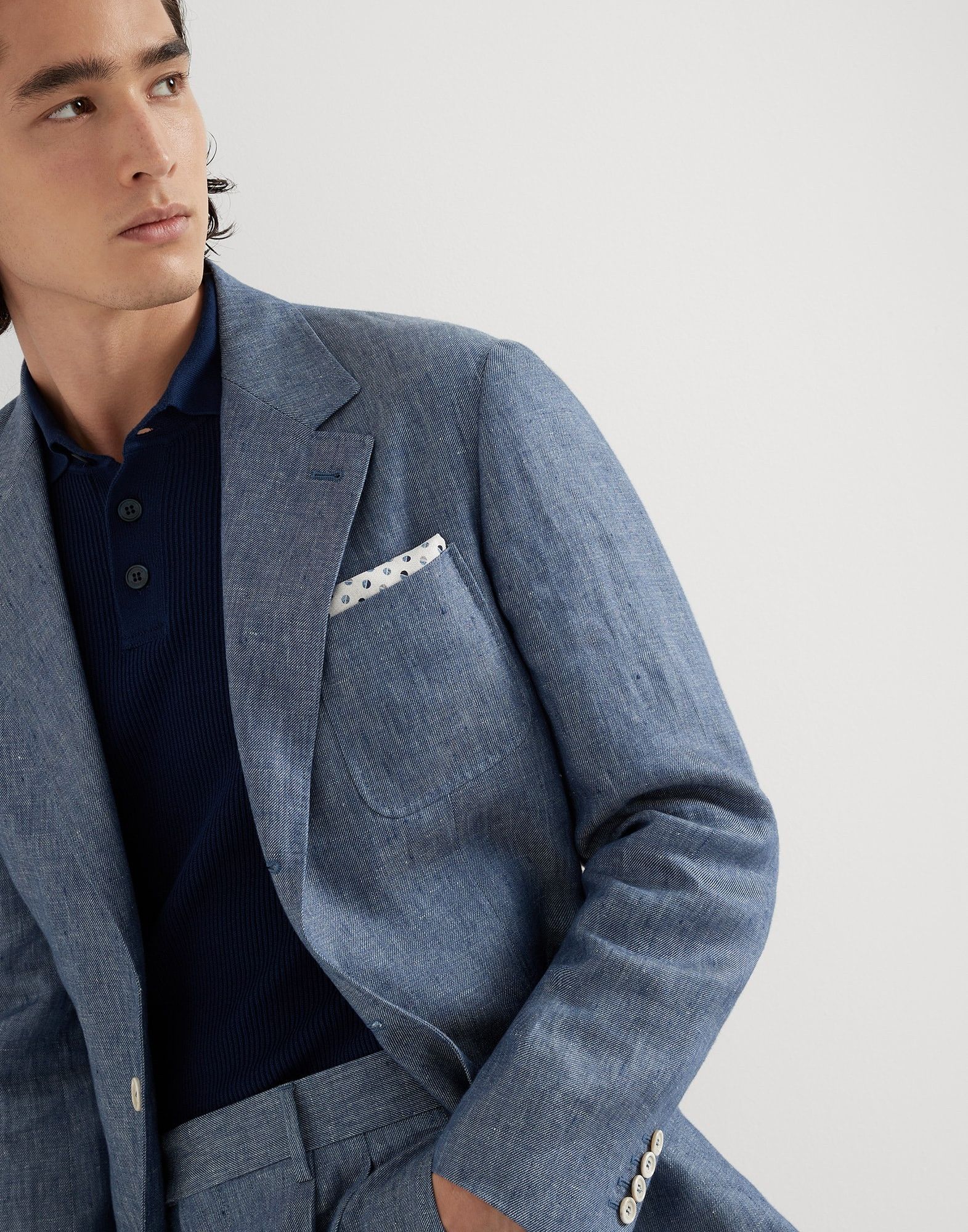 Brunello Cucinelli Woven Jacket Silk in Dark Blue Size US S / EU 44-46 / 1 - 2 Thumbnail