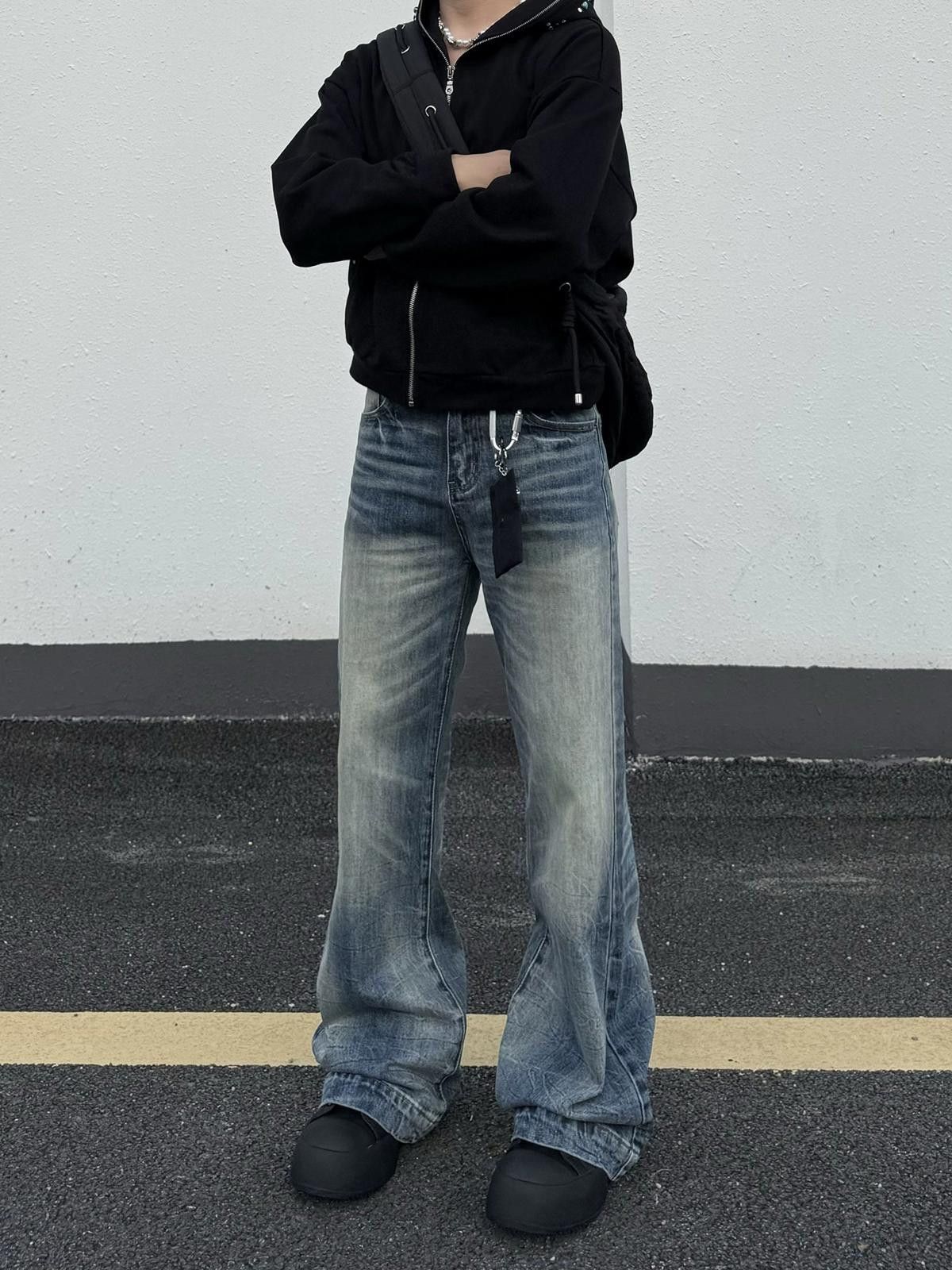 Jean Whiskered Blue Wide Leg Jeans, Loose Fit Denim Pants Size US 30 / EU 46 - 8 Thumbnail