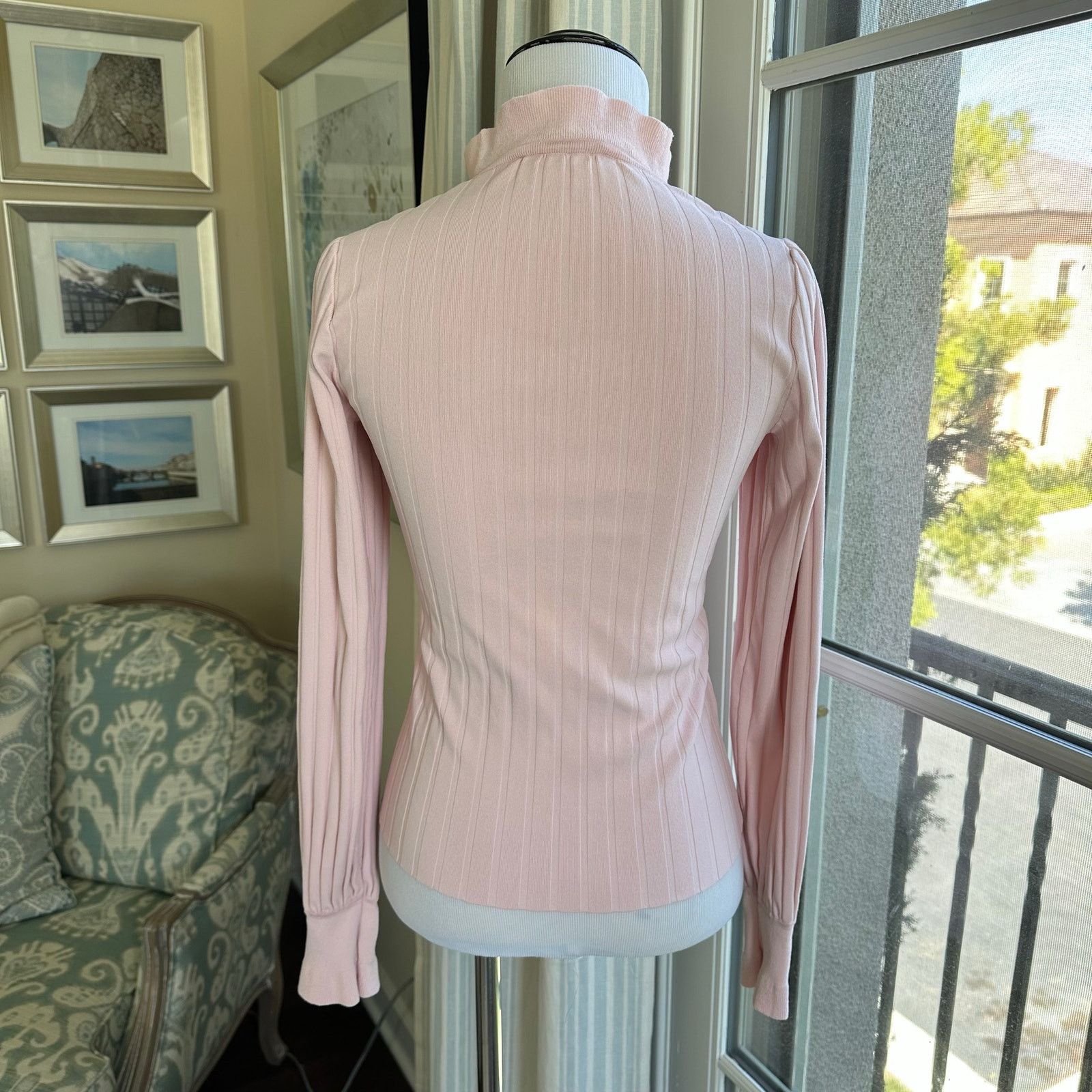 Max Mara Max Mara Zoraide Ruffle Pink Mock Neck Rib Sweater Size S Size S / US 4 / IT 40 - 2 Thumbnail