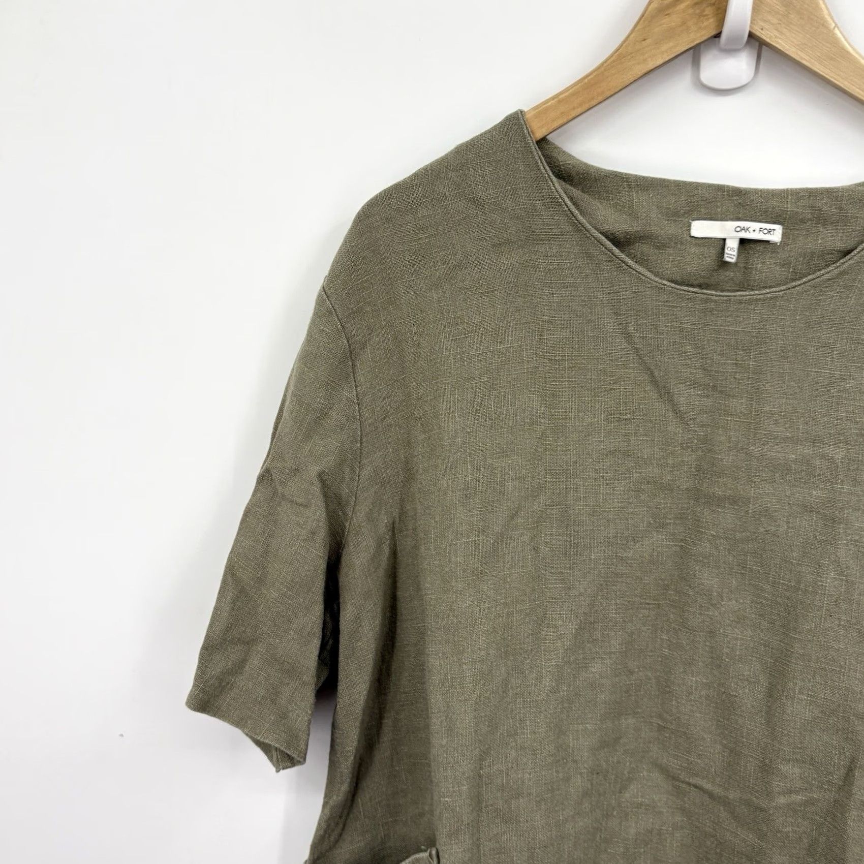 Vintage Oak Fort Linen Kaftan Dress Women One Size Lagenlook Oversized Scandi Minimalist Shirt Dress Green Size ONE SIZE - 5 Thumbnail