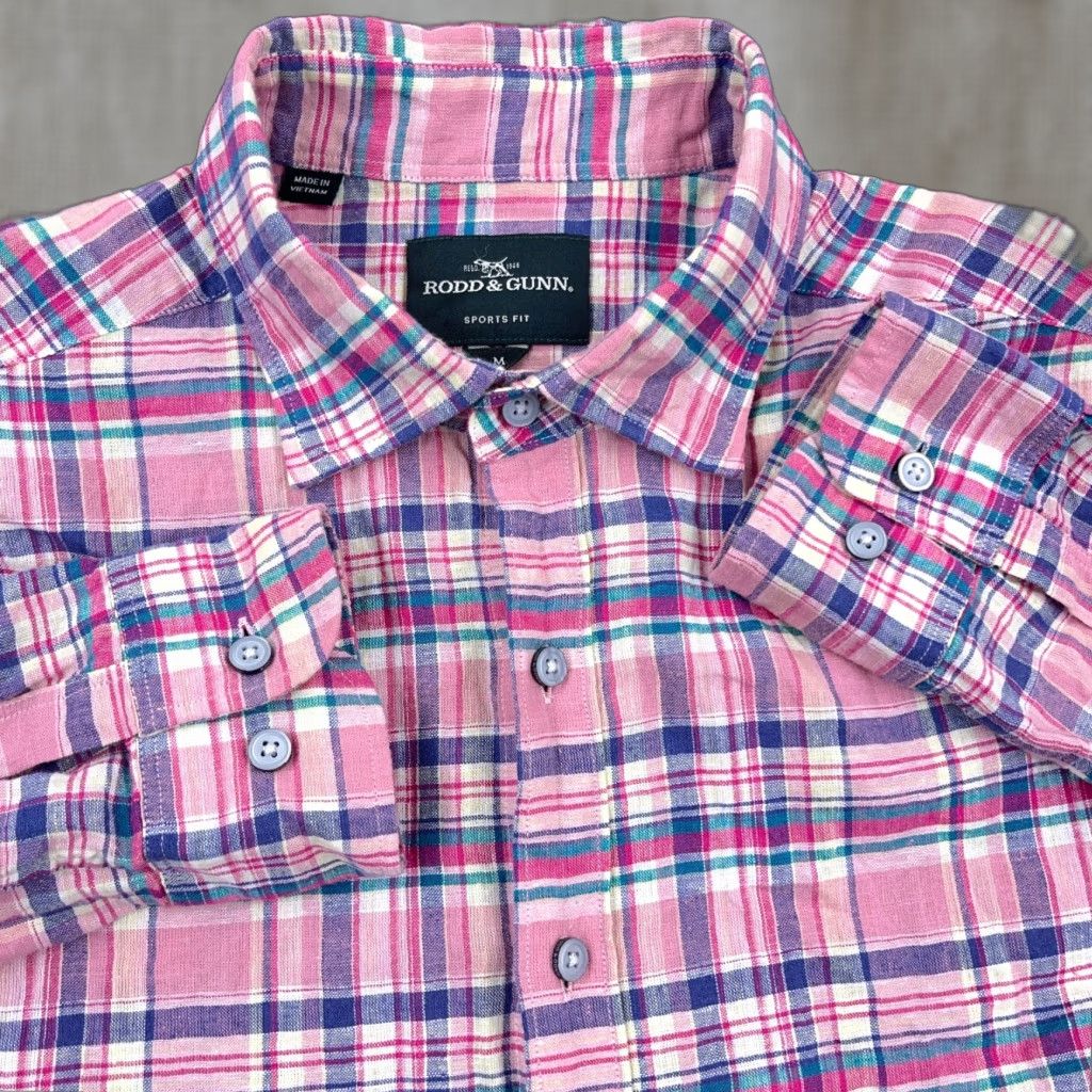 Rodd & Gunn VINTAGE Rodd & Gunn Shirt Men Medium Pink Plaid Button-Up Cotton Linen Blend Casual Size US M / EU 48-50 / 2 - 1 Thumbnail