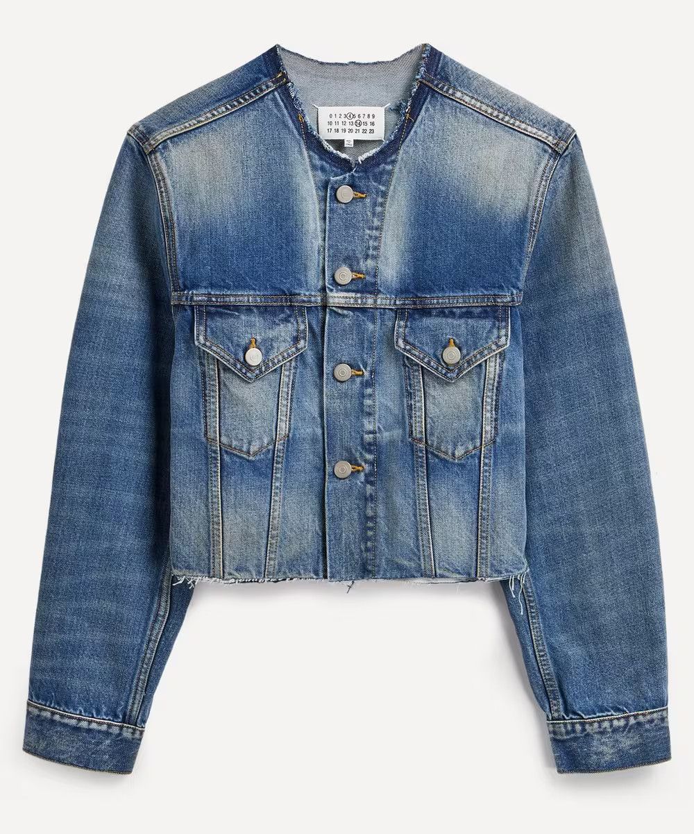 oc11z0925 Collarless Denim Jacket in Blue