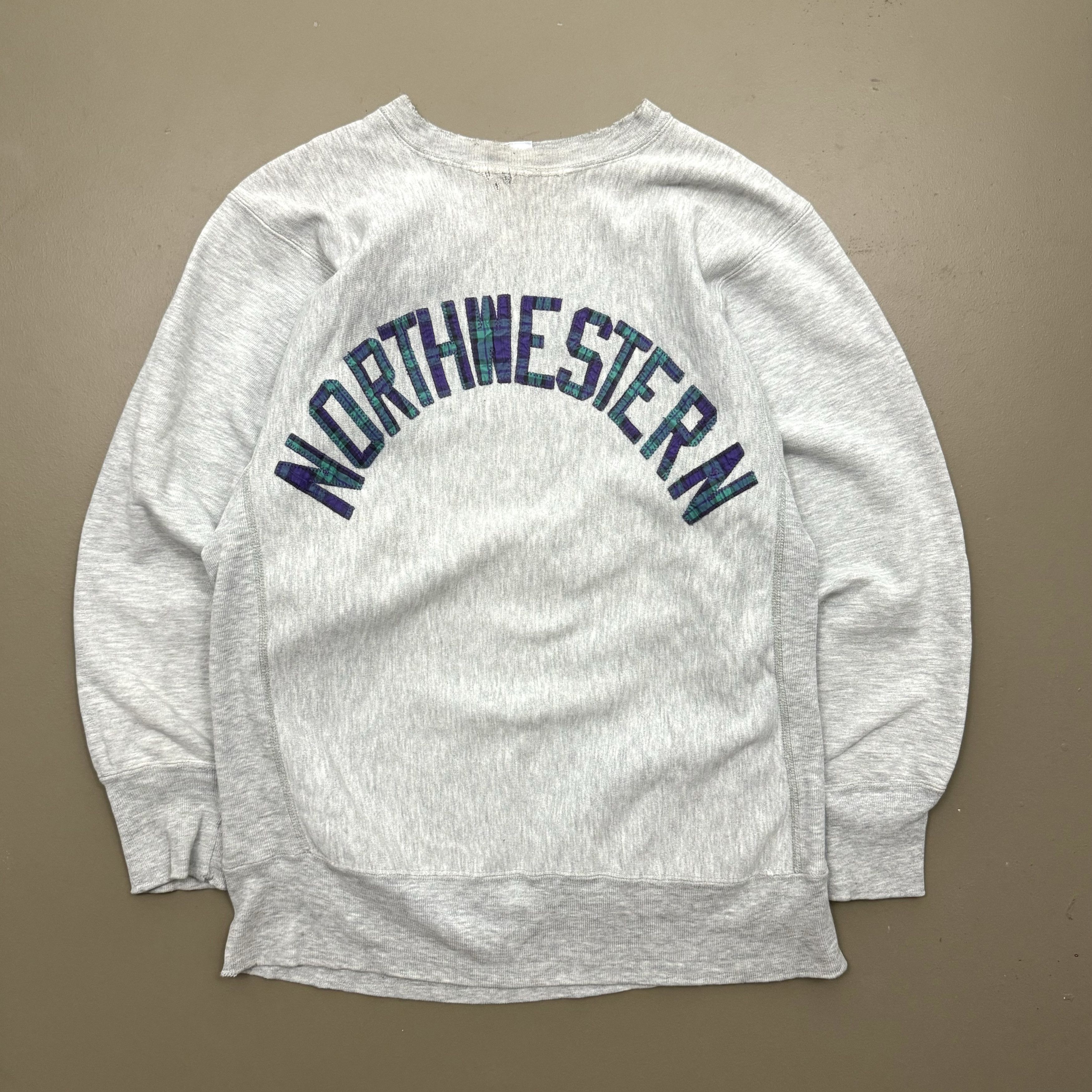 image of American College x Champion VTG 90's Champion Northwestern Reverse Weave Sweatshirt Plaid in Heaher