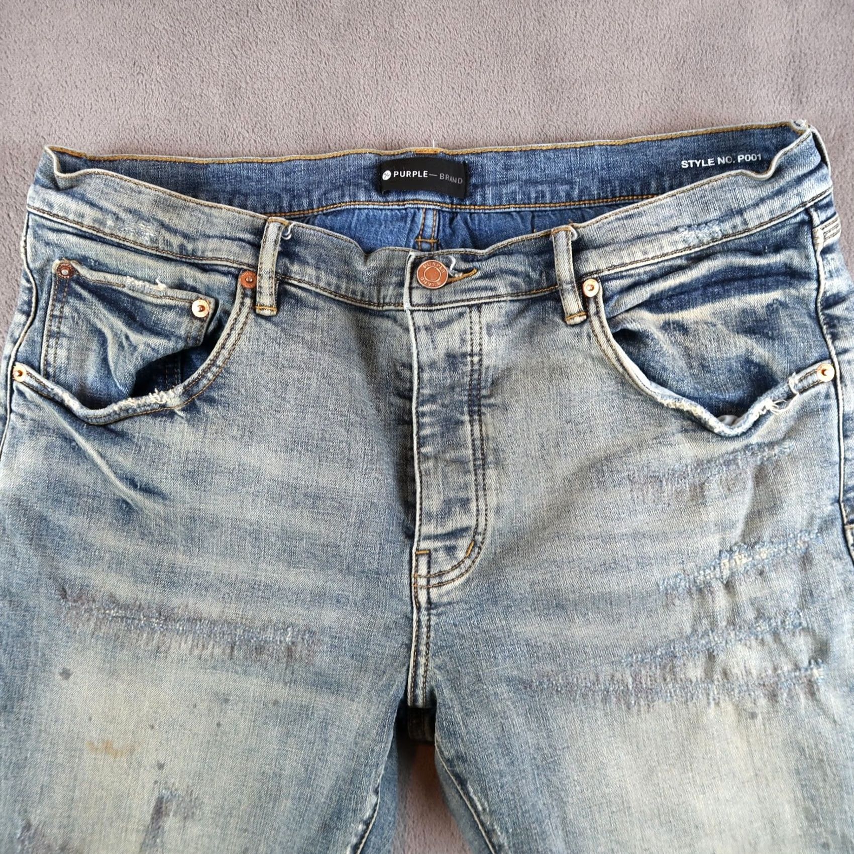 J Brand PURPLE BRAND Denim Jeans P001 Light Wash Blue Skinny 38 Men 5-Pocket Design Slim Regular Blue 90s Retro Hip Hop Vintage No Size US 38 / EU 54 - 5 Thumbnail