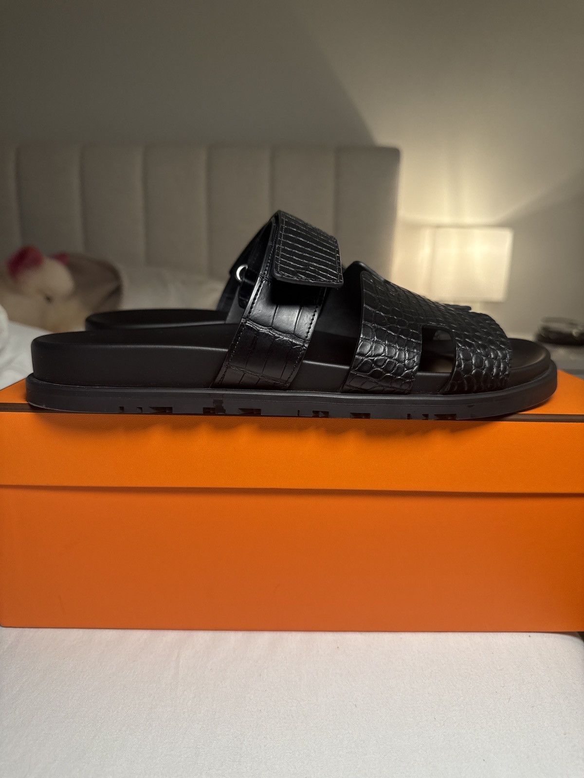 Hermes Hermes Alligator Chypre Sandals Black Noir Size US 10 / EU 43 - 4 Thumbnail
