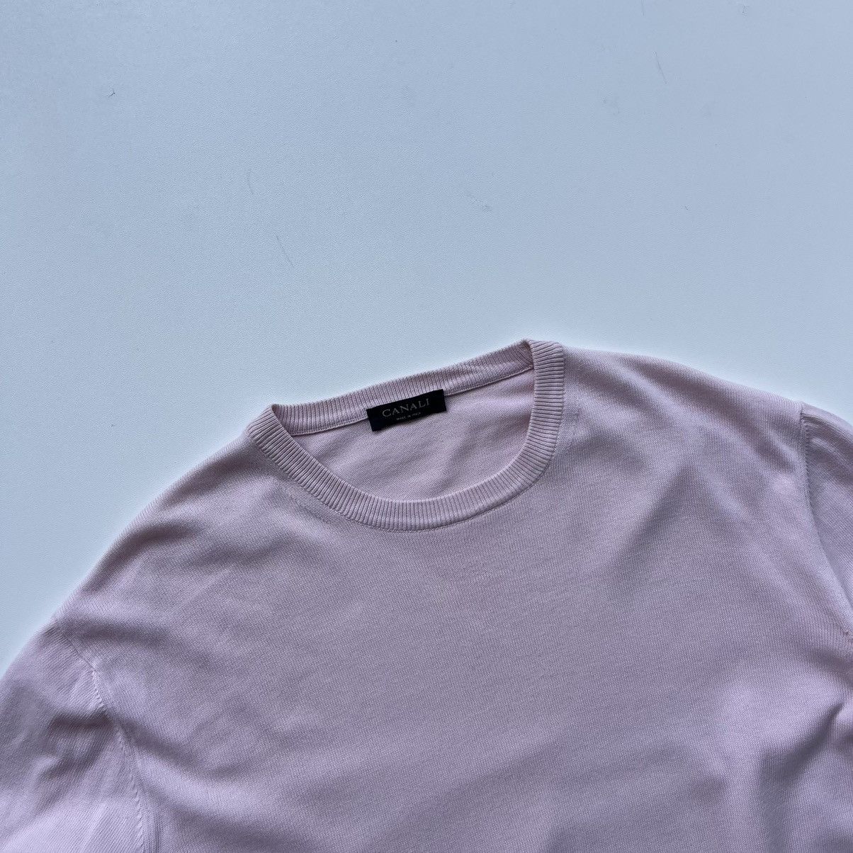 Canali × Designer Canali Cotton Knit Crewneck Pullover Sweater Light Pink Size US L / EU 52-54 / 3 - 2 Thumbnail