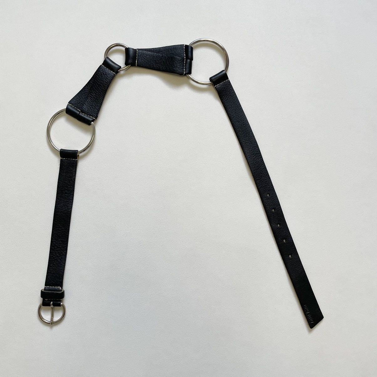 Miu Miu Mid 2000s Black Leather Bondage Belt Size 32 - 4 Thumbnail