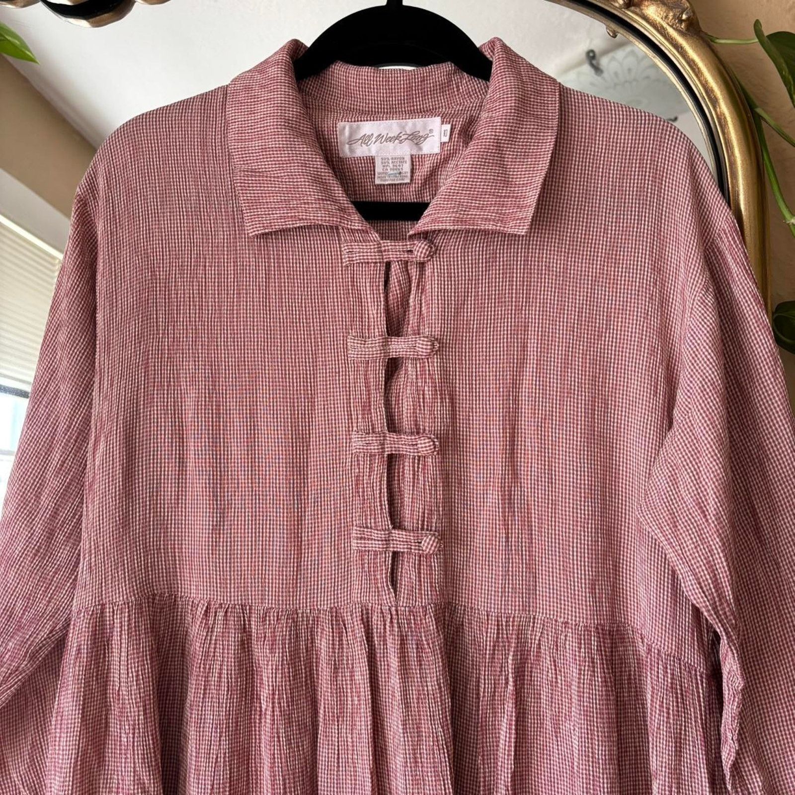 Vintage Vintage All Week Long Salmon Gingham Maxi Dress 10 Cottage Size L / US 10 / IT 46 - 4 Thumbnail