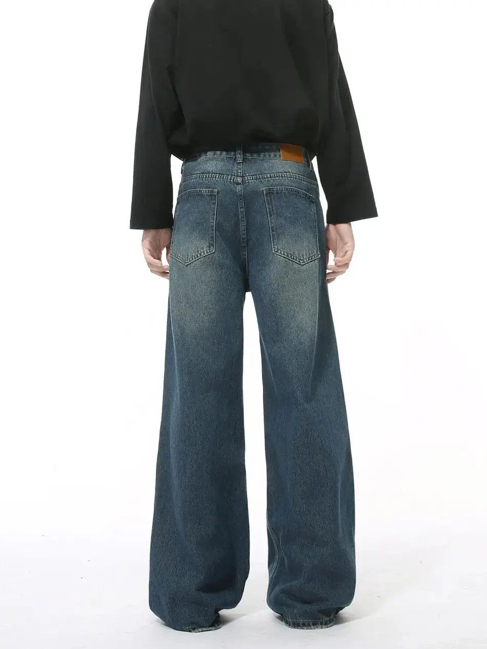 Retro wide leg straight leg water pattern jeans