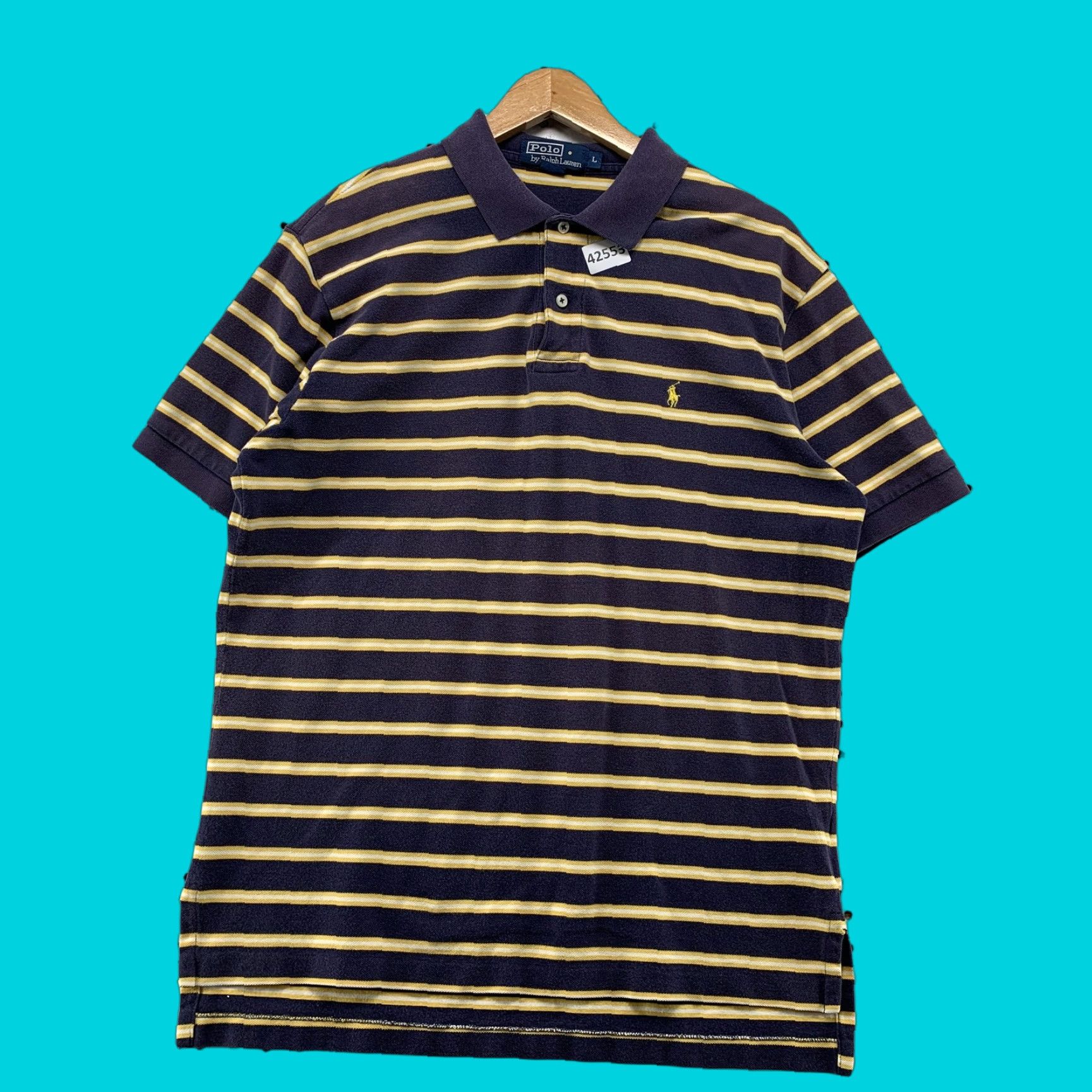 Polo Ralph Lauren VTG Polo Ralph Lauren Shirt Mens Large Purple Yellow Striped Short Sleeve Casual Polo 90s Mens Size US L / EU 52-54 / 3 - 1 Thumbnail