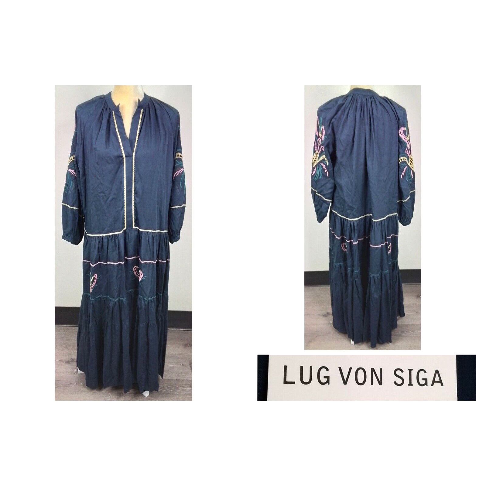 Other Lug Von Siga Dress Women's Size 36 Navy Blue Embroiderd NWT Size XS / US 0-2 / IT 36-38 - 1 Thumbnail