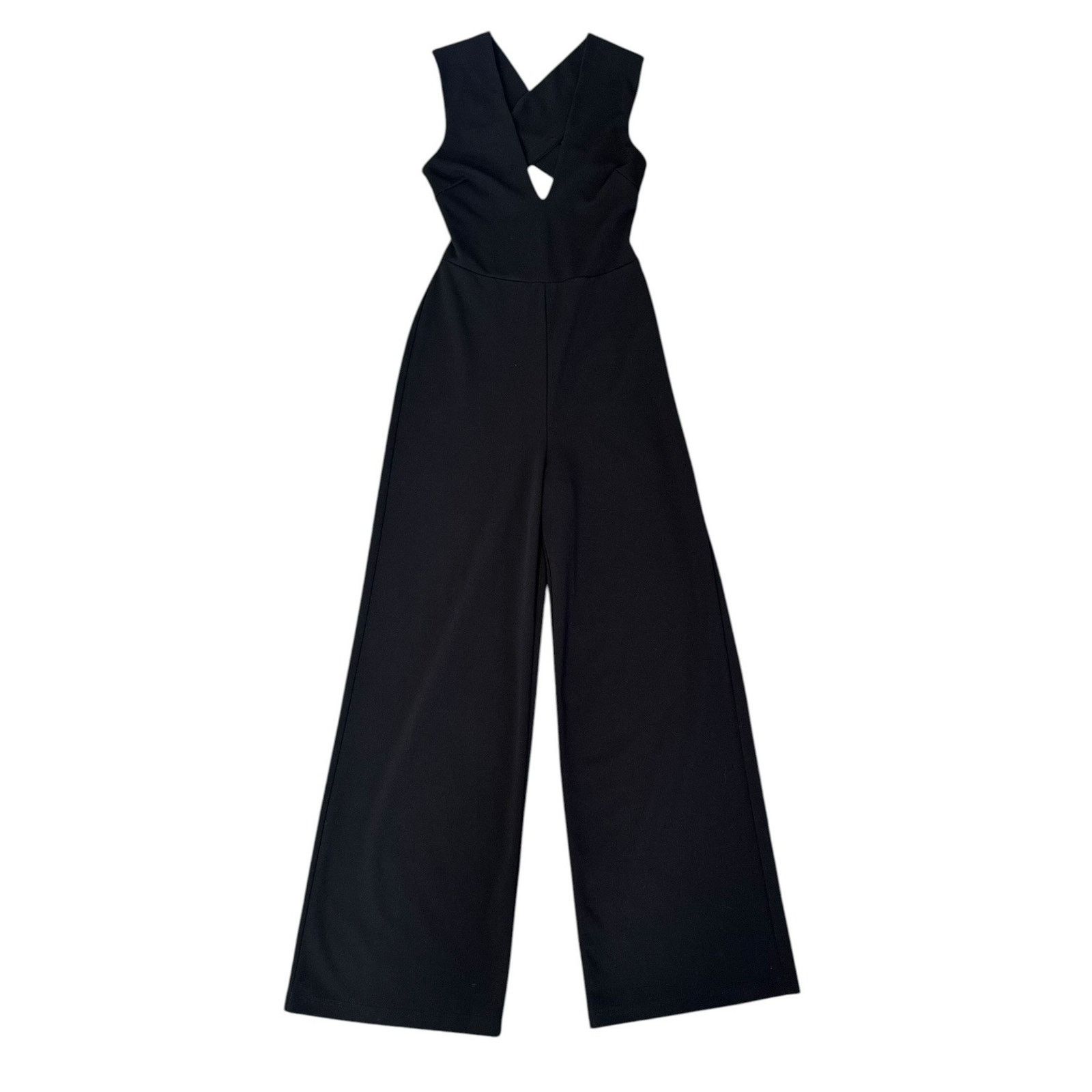 Lulus LULUS Thinking Out Loud Black Jumpsuit Criss Cross Wide Leg Size 28" / US 6 / IT 42 - 3 Thumbnail