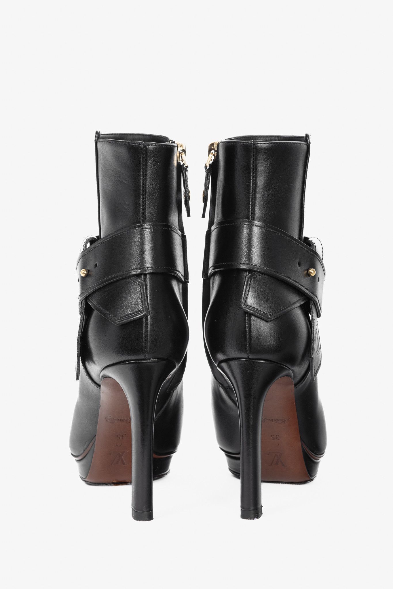 Louis Vuitton Louis Vuitton Black Leather Belted Booties Size US 4.5 / IT 34.5 - 3 Thumbnail