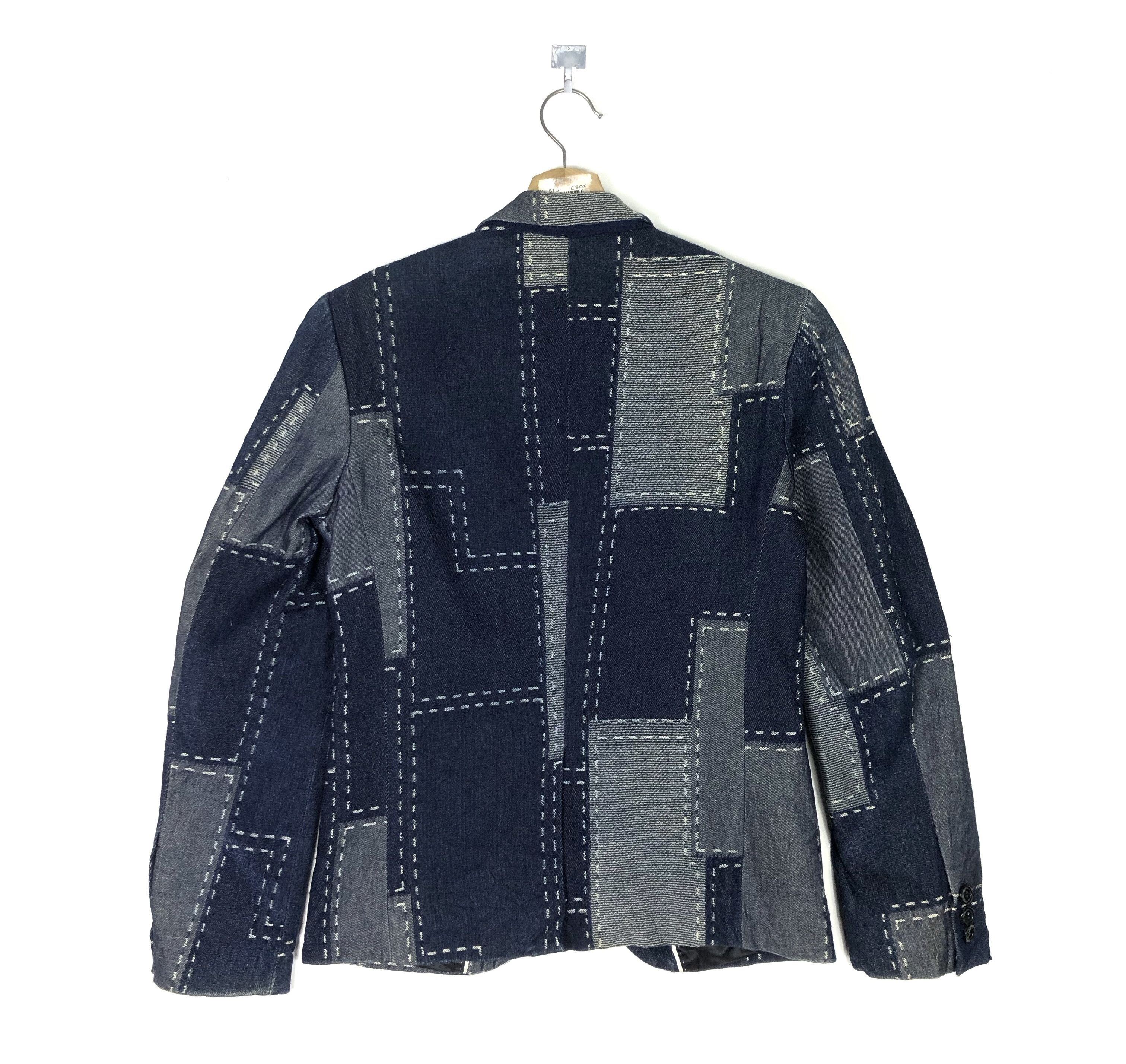 Designer × Indigo × Japanese Brand 5-POCKETS UNISEX COTTON DENIM PATCHWORK PRINT BLAZER COAT Size US XS / EU 42 / 0 - 4 Thumbnail