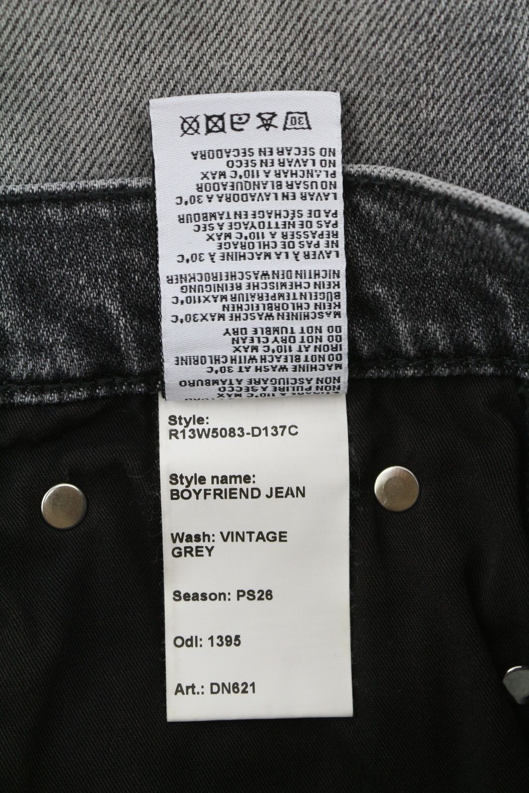 R13 BOYFRIEND 23 Vintage Grey Ripped 88188 Size 23" - 9 Thumbnail