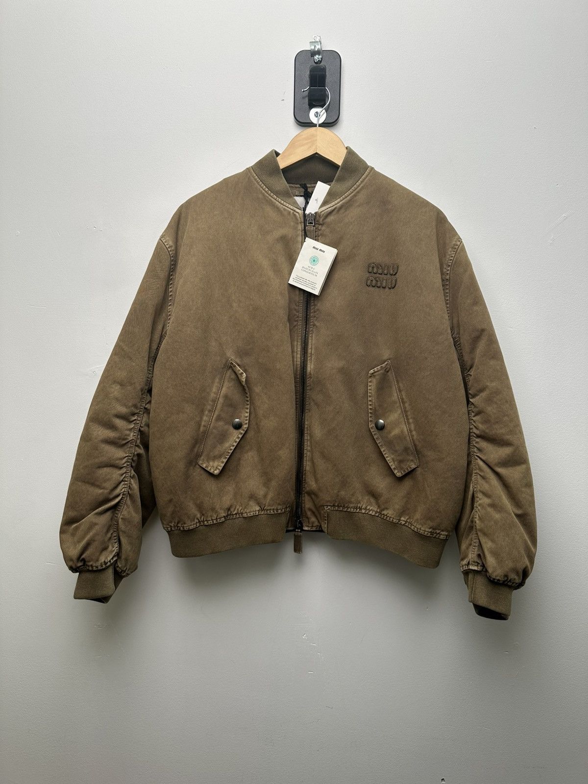 Miu Miu Miu Miu Olive Bomber Jacket Size US L / EU 52-54 / 3 - 1 Thumbnail