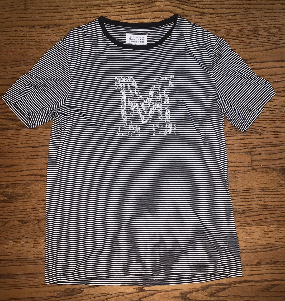 image of Maison Margiela Madison Margiela Striped “M” Print Tshirt, Men's (Size Large)